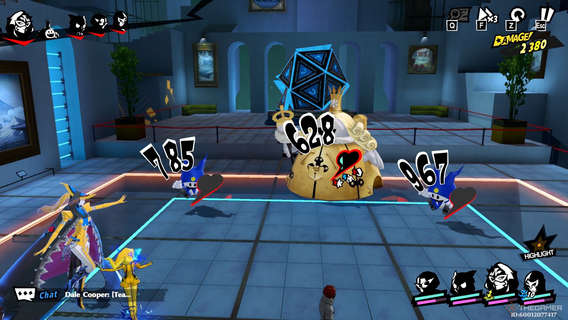 Arai using Electro Shark to attack two Jack Frosts and a King Frost during a Realm of Repression stage in Persona 5: The Phantom X.