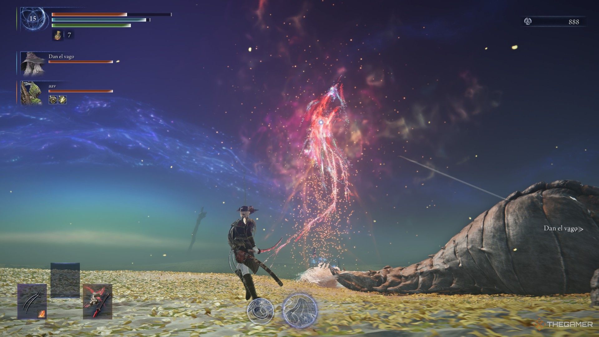 Player locks on to Animus during the Sentient Pest Everdark fight in Elden Ring Nightreign.