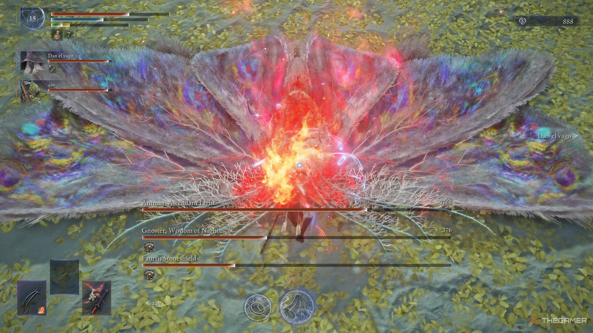 Animus possesses Gnoster while being attacked by Duchess during the Everdark fight in Elden Ring Nightreign.