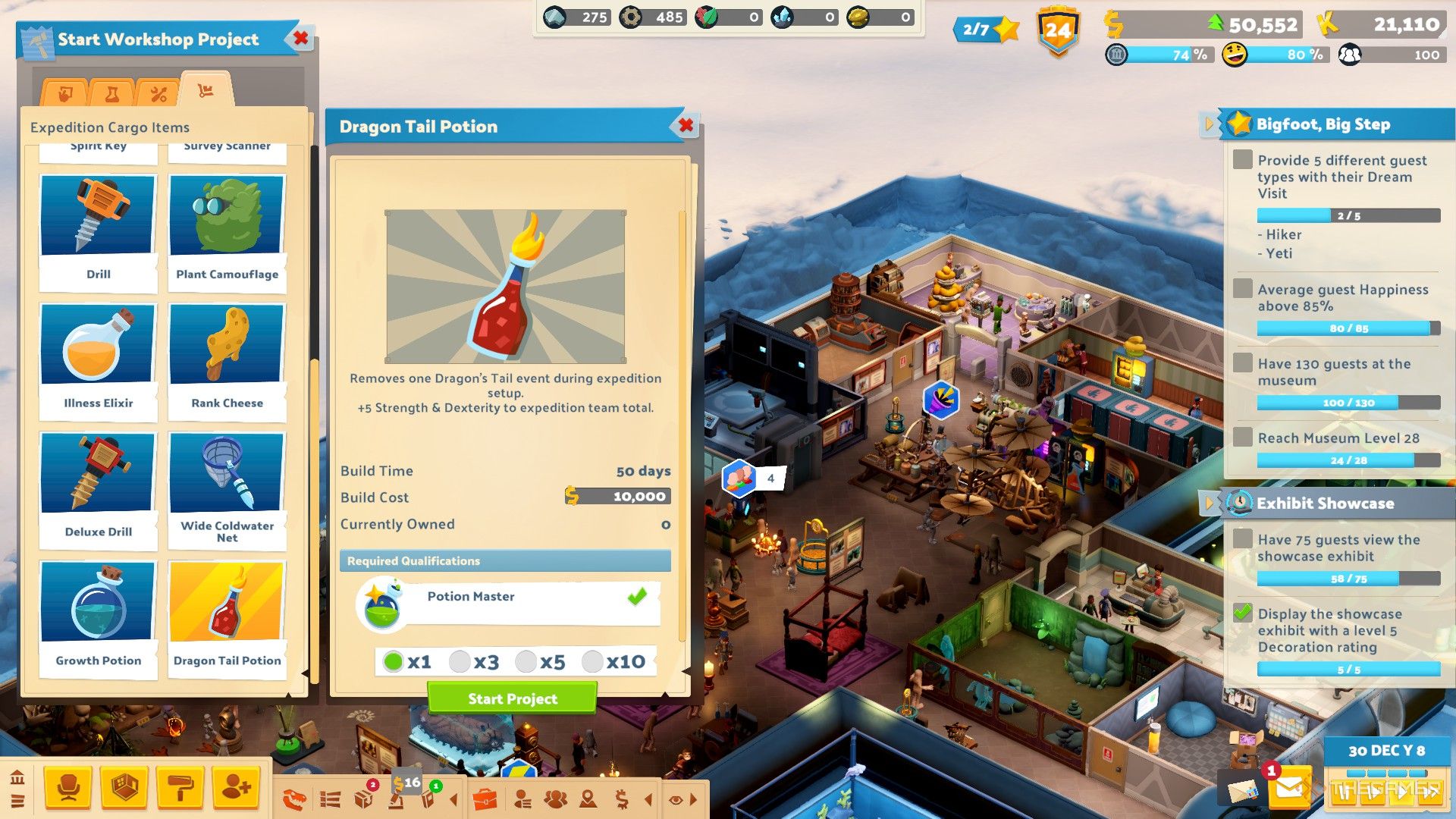 a dragon tail potion is selected in the workshop in two point museum.