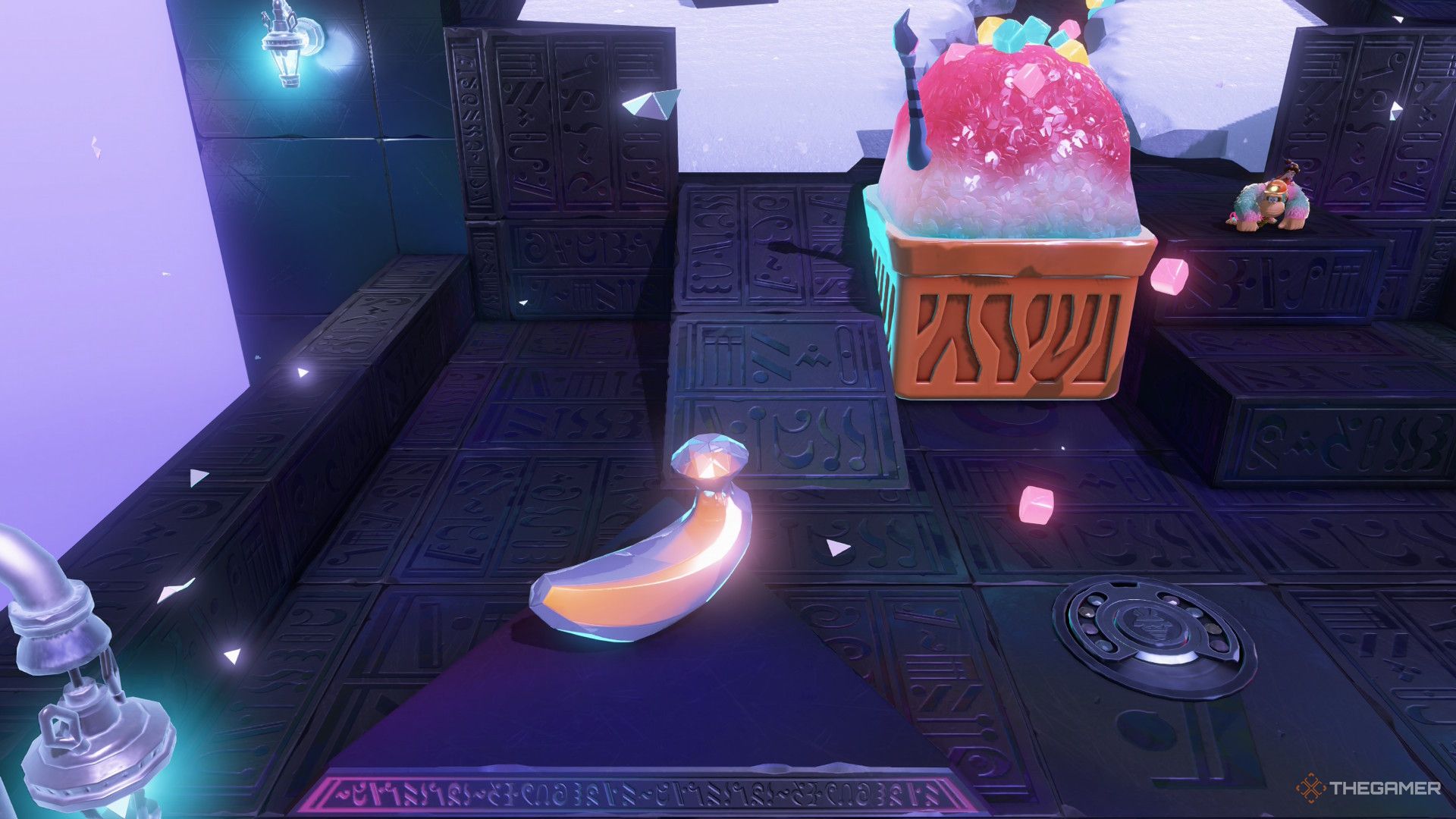 Banana next to ice bucket in Ice Serve Slope in Donkey Kong Bananza