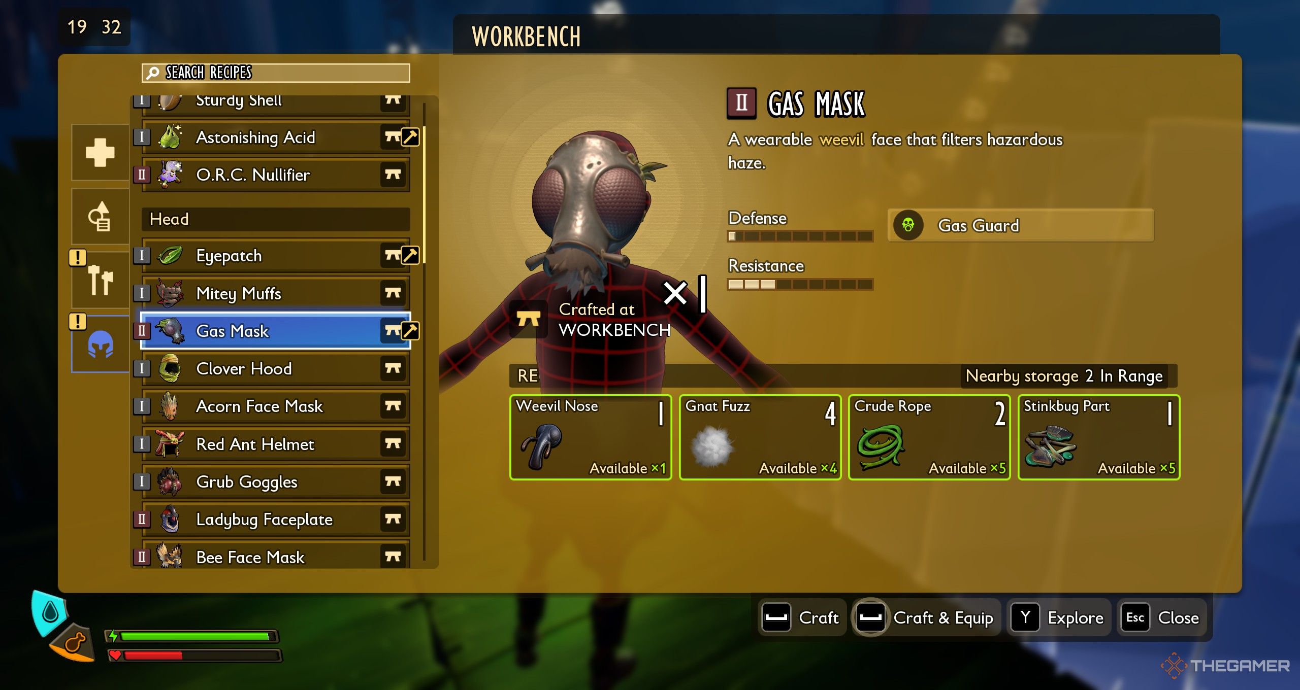 The Gas Mask recipe in Grounded 2.