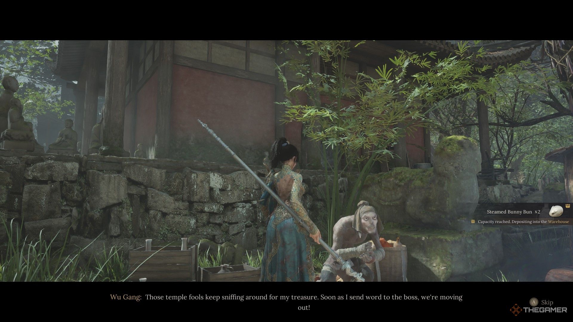 Wu Gang gives Wuchang steamed bunny buns in greeting in Wuchang: Fallen Feathers.