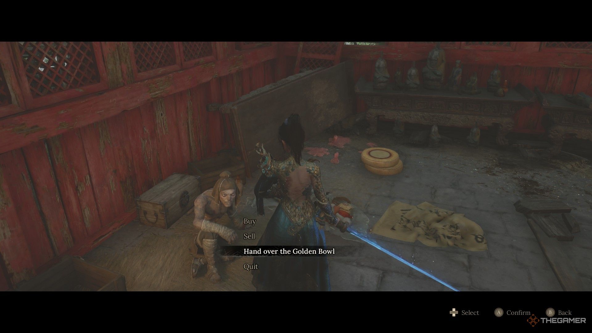 Wuchang gives Wu Gang the Golden Bowl at Shu Sanctum in Wuchang: Fallen Feathers.