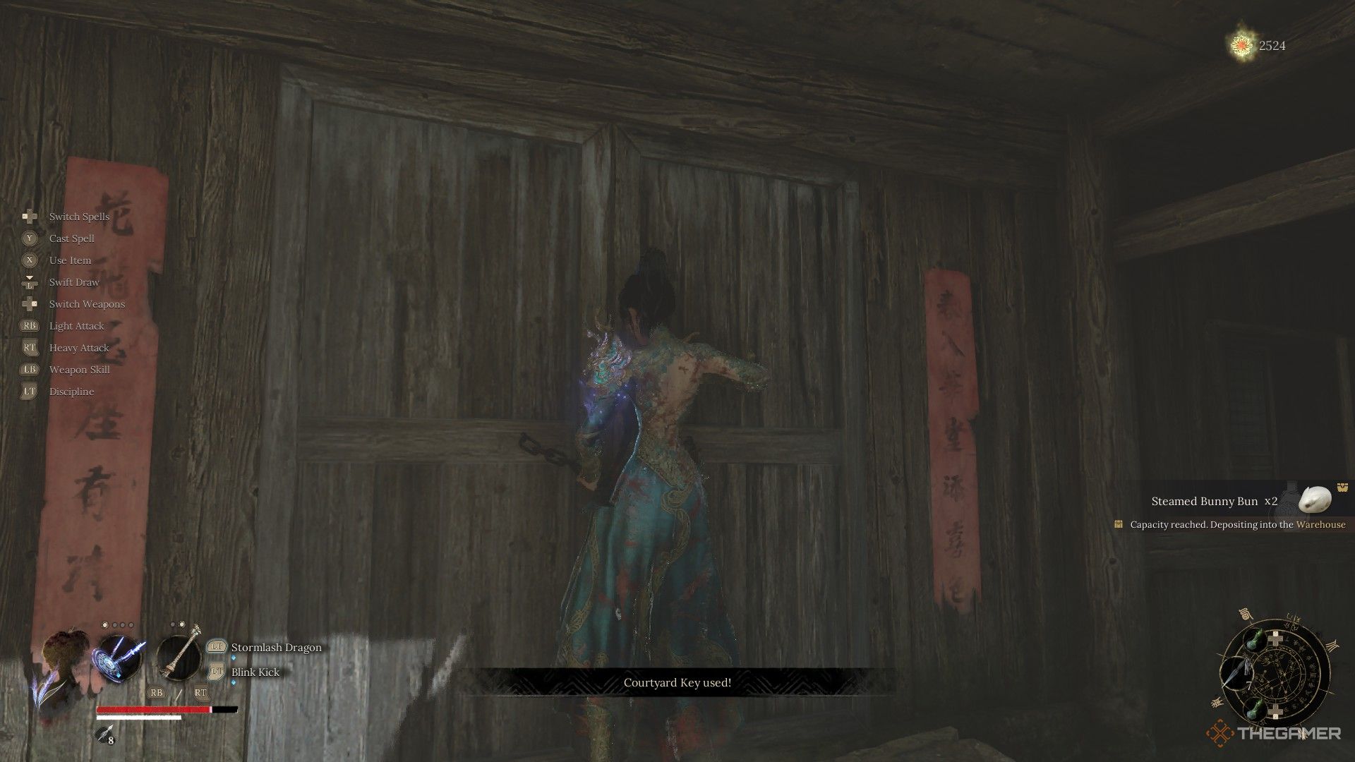 Wuchang opens the Courtyard Door with the key in Wuchang: Fallen Feathers.