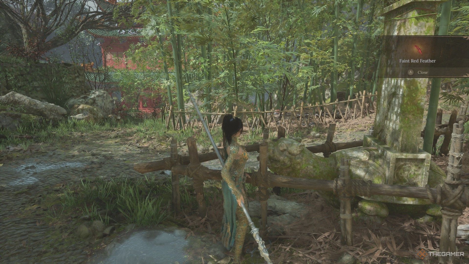 Wuchang finds a Faint Red Feather on the ground near Shu Sanctum near the Infernal Flames miniboss in Wuchang: Fallen Feathers.