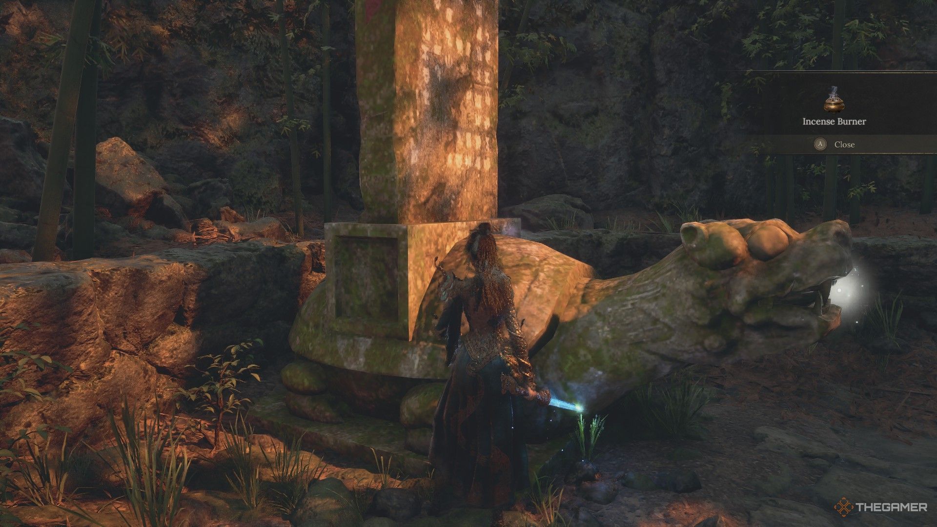 Wuchang finds the Incense Burner on top of the turtle statue in Wuchang: Fallen Feathers.