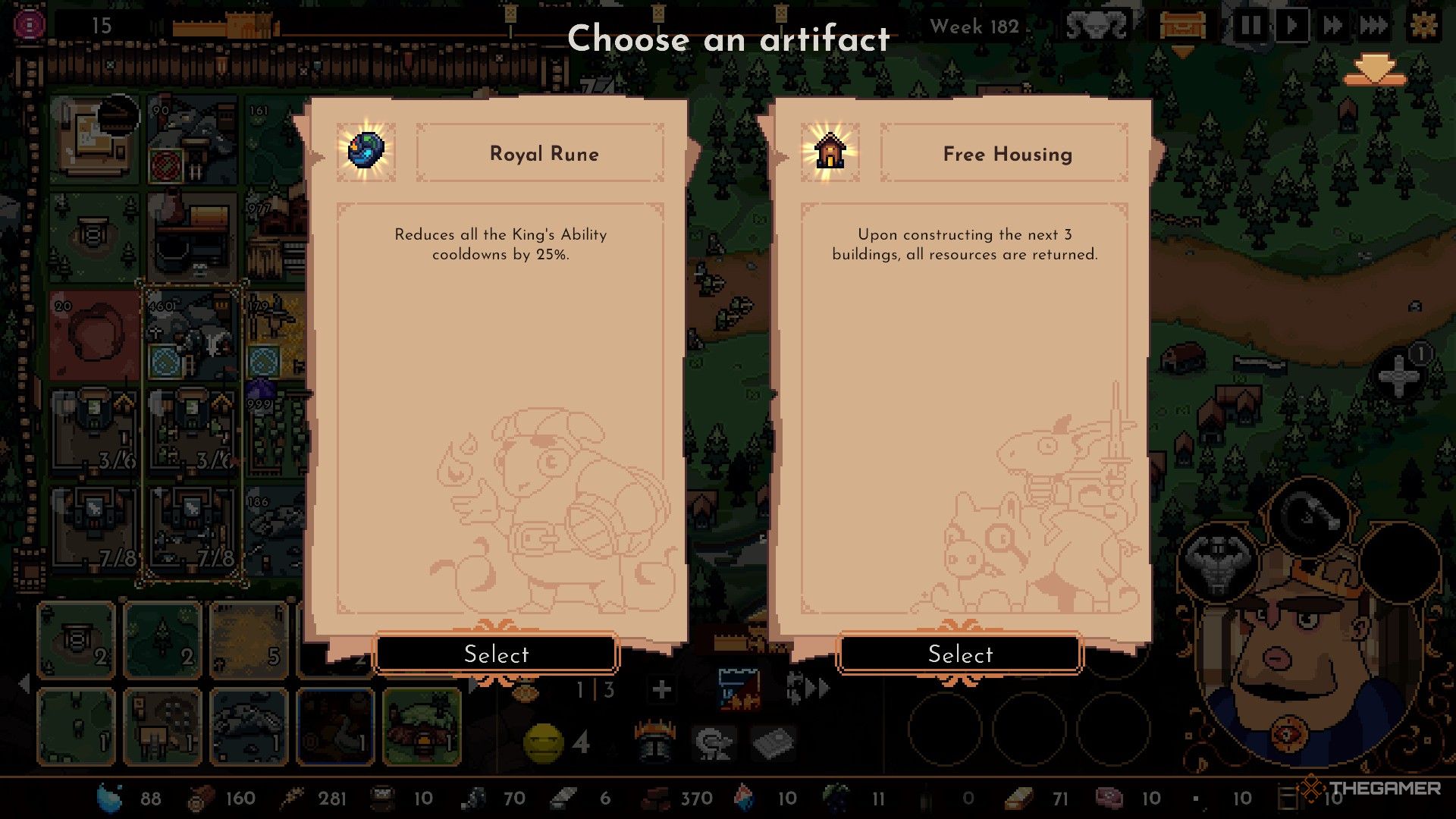 the royal rune and free housing are offered as legendary artifacts in the king is watching.