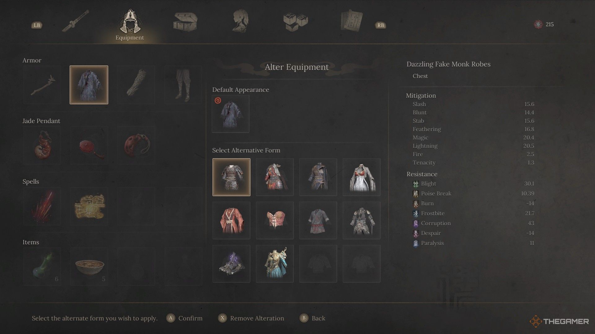 Player begins to Alter their Equipment in the inventory of Wuchang: Fallen Feathers.