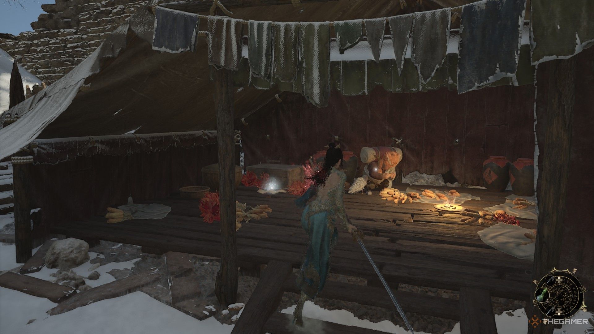 Player finds Glut in a tent in Cloudspire City in Wuchang: Fallen Feathers.