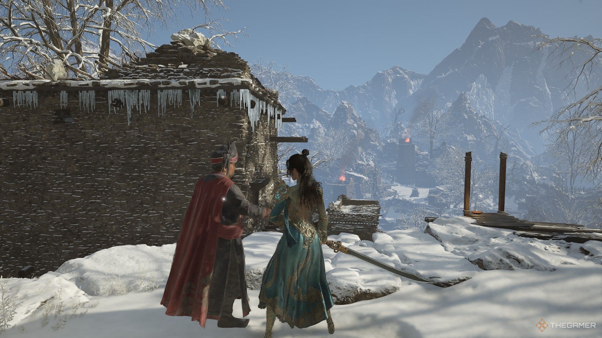 Wuchang finds the butler of Cloudspire City near a ladder in Wuchang: Fallen Feathers.