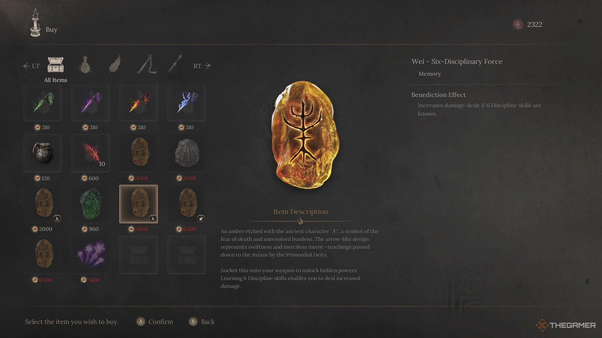 Player inspects a benediction inside Wu Gang's shop in Wuchang: Fallen Feathers.