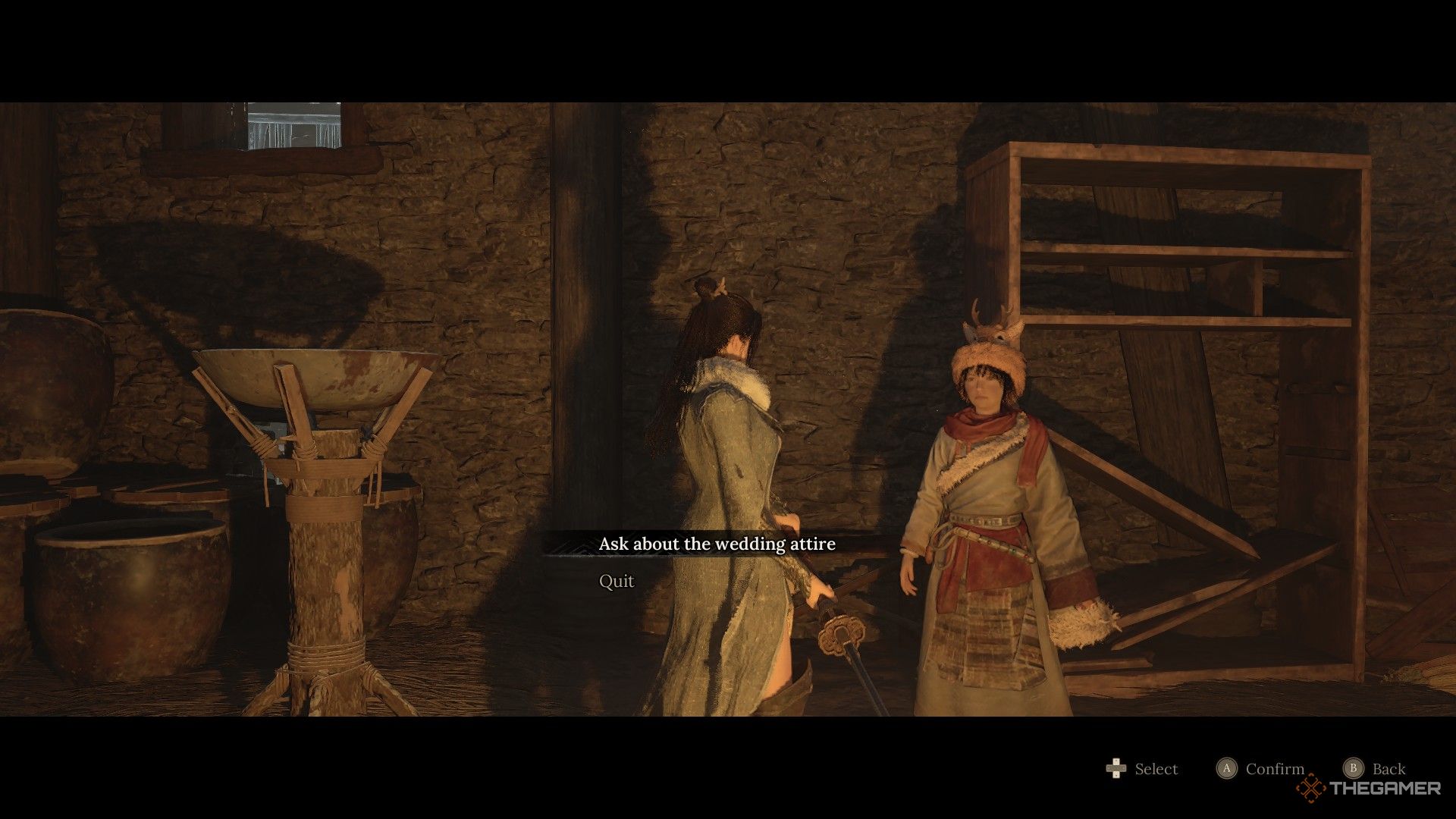 Wuchang asks Shen Jing'an about the wedding attire in Wuchang: Fallen Feathers.