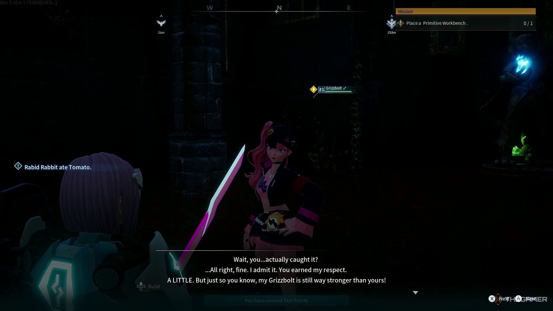 The player is talking to Zoe after completing the Don't Get Cocky quest in Palworld.