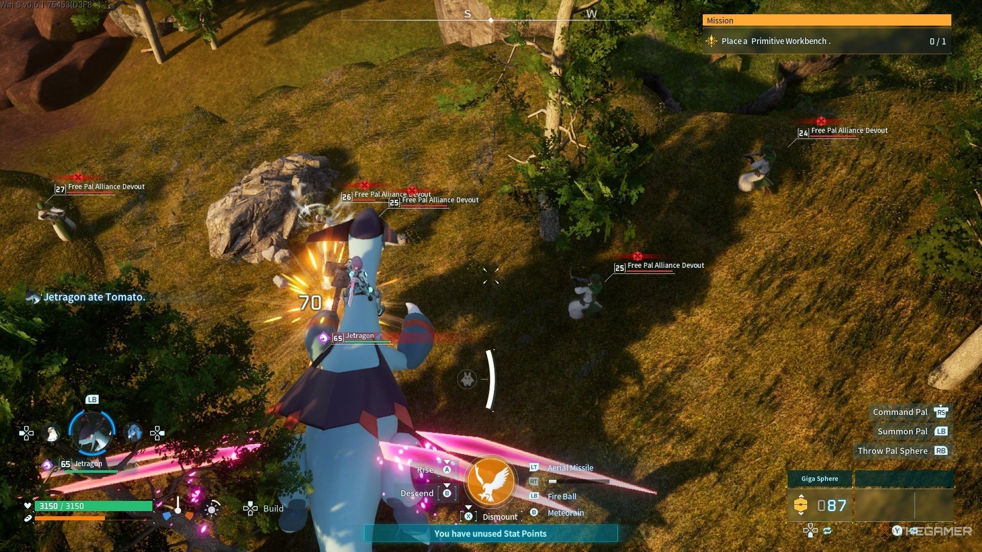 The player is attacking the Free Pal Alliance members in Palworld.