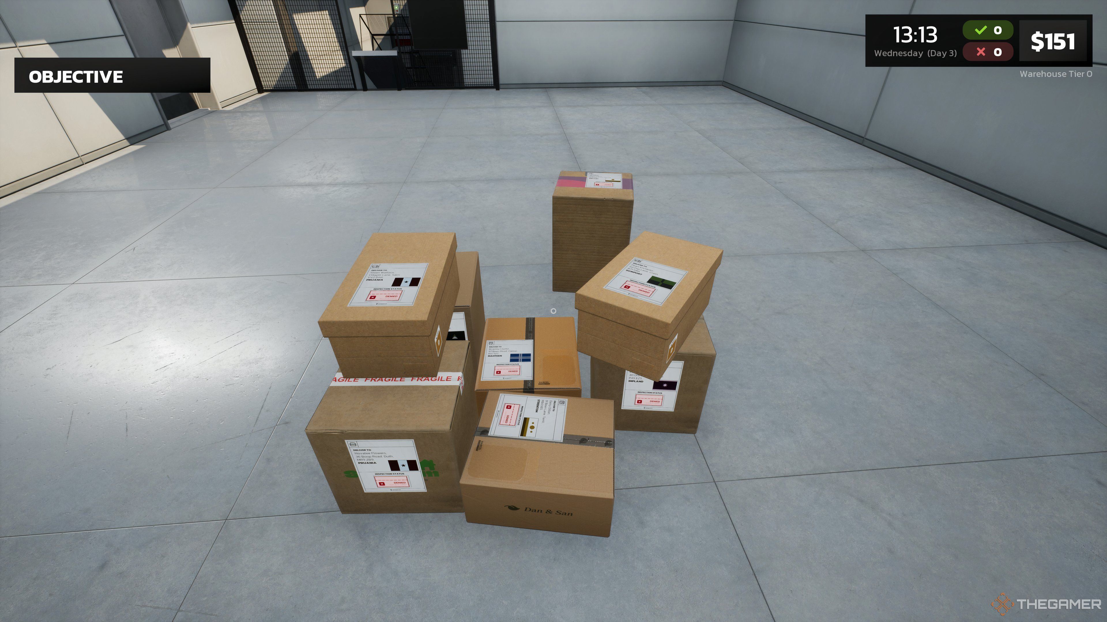 A pile of eight denied packages in Parcel Simulator.