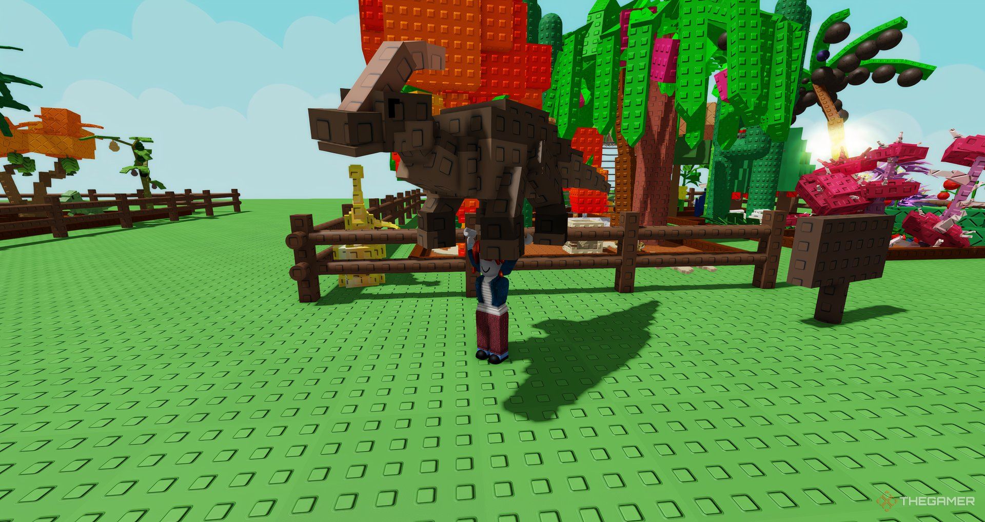 A player holding a Parasaurolophus in Roblox Grow a Garden.