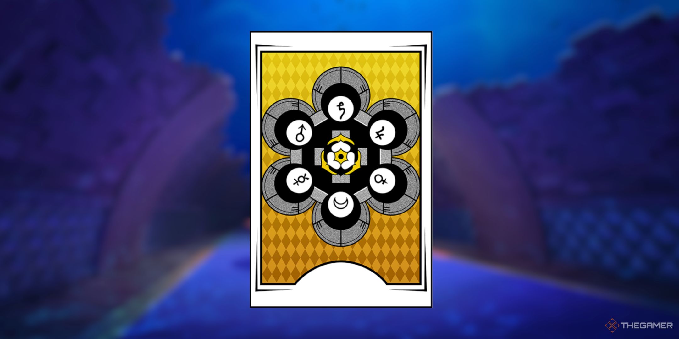 A Revelation Card with six conjoined circles with zodiac symbols drawn on them in Persona 5 The Phantom X.