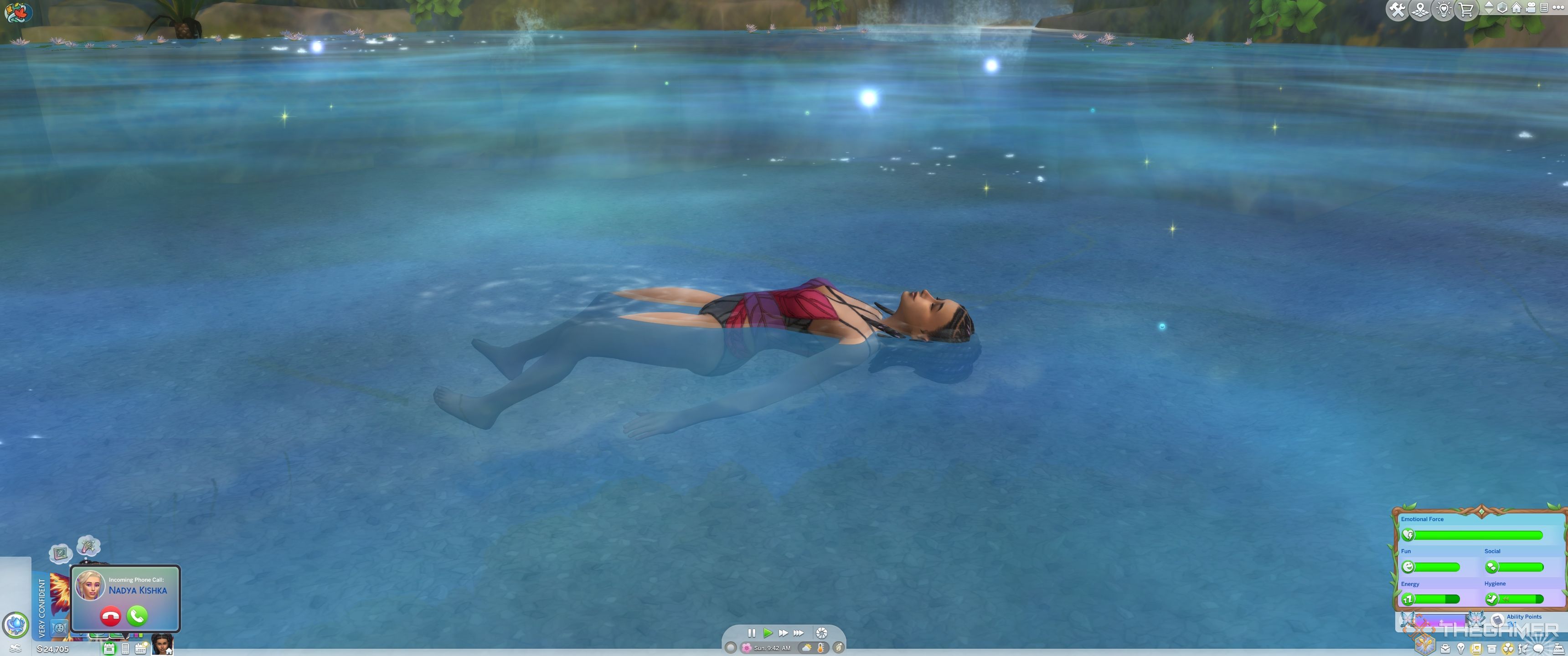 A sim basking in confidence emotion in The Sims 4 Enchanted By Nature.