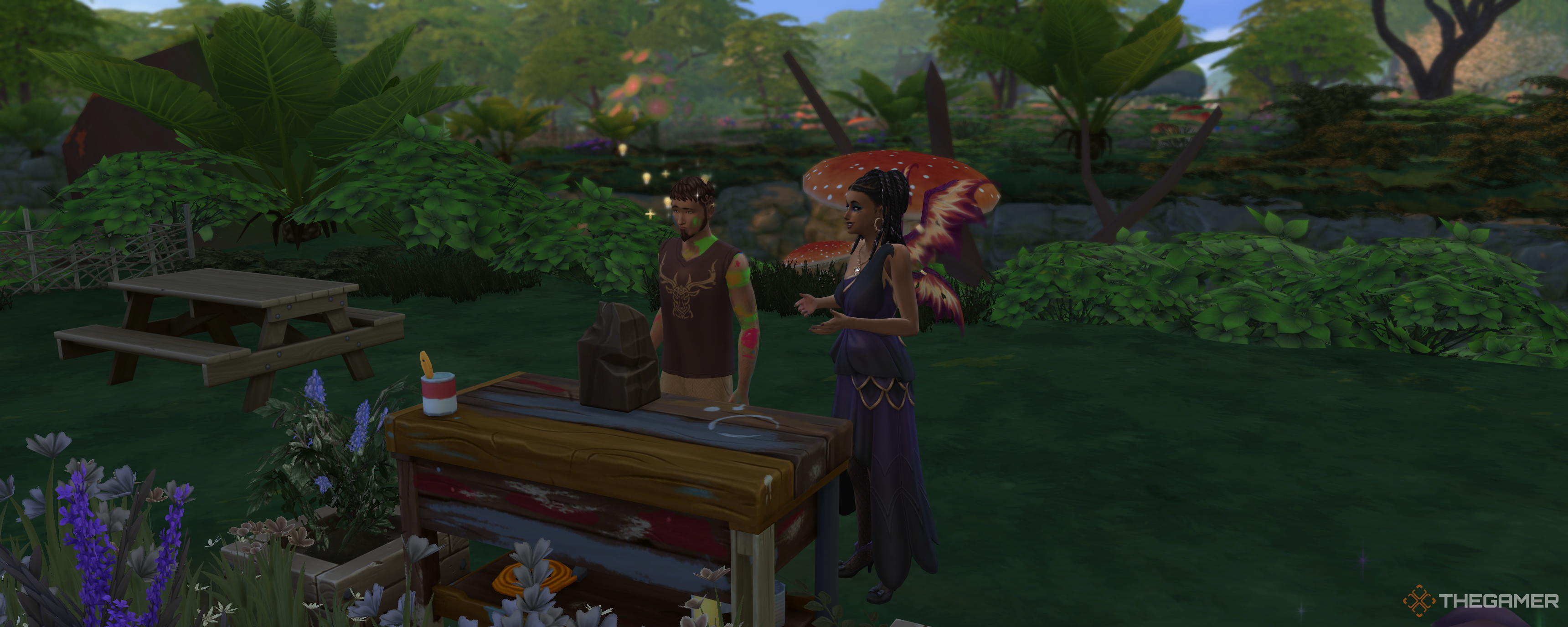 A Sim with creative Impulse crafting in The Sims 4 Enchanted By Nature.