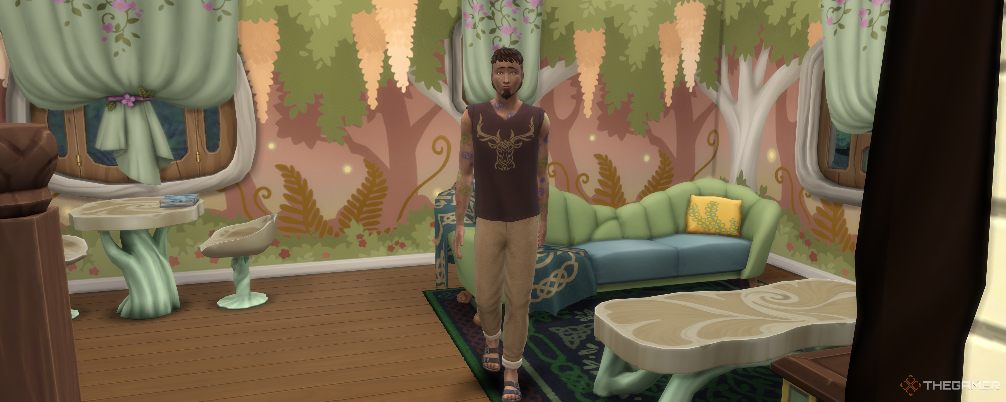 A Sim with Simoleon fever in The Sims 4 Enchanted By Nature.