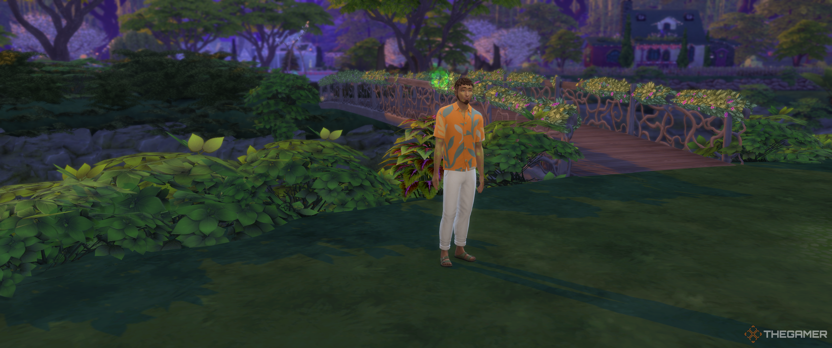 A Sim with the luck ailment stood in the garden in The Sims 4 Enchanted By Nature.