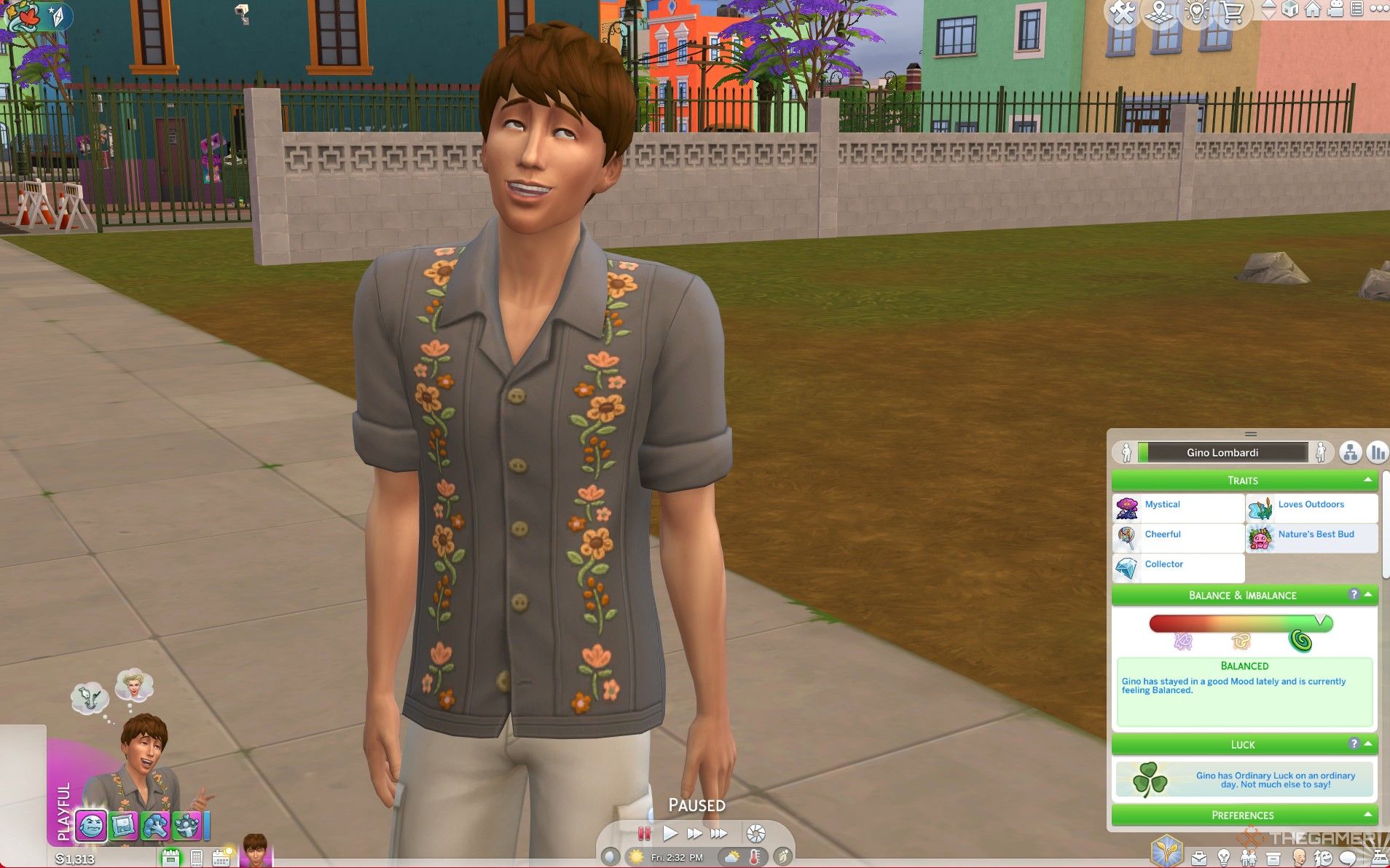 A smiling Sim in a Balanced mood with normal luck in The Sims 4 Enchanted by Nature.