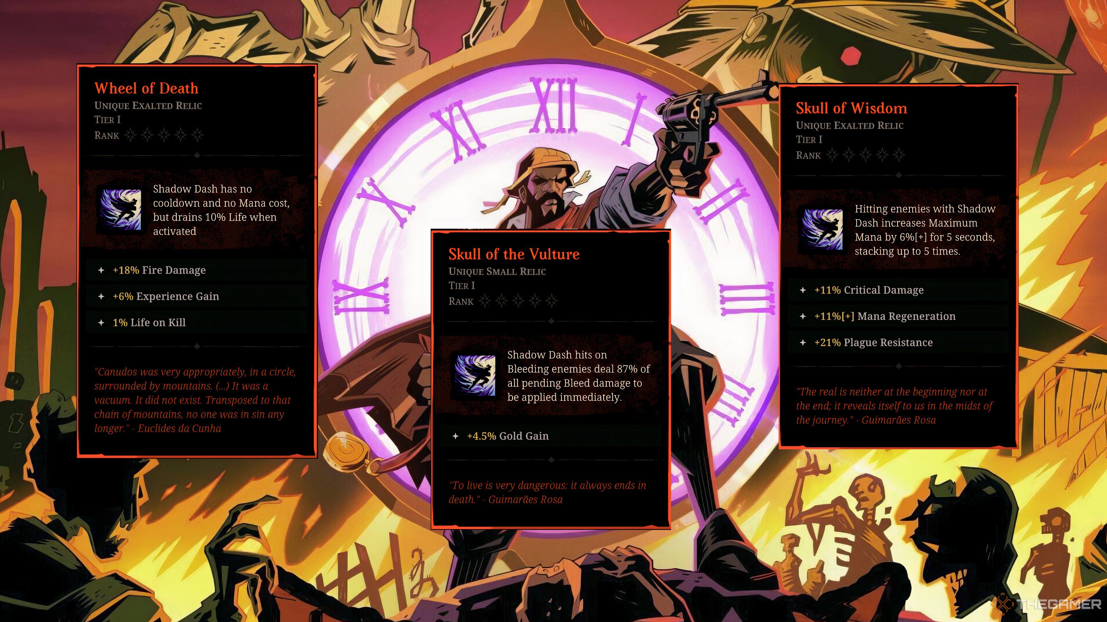 C Tier Relics Wheel of Death, Skull of the Vulture, Skull of Wisdom in Hell Clock.