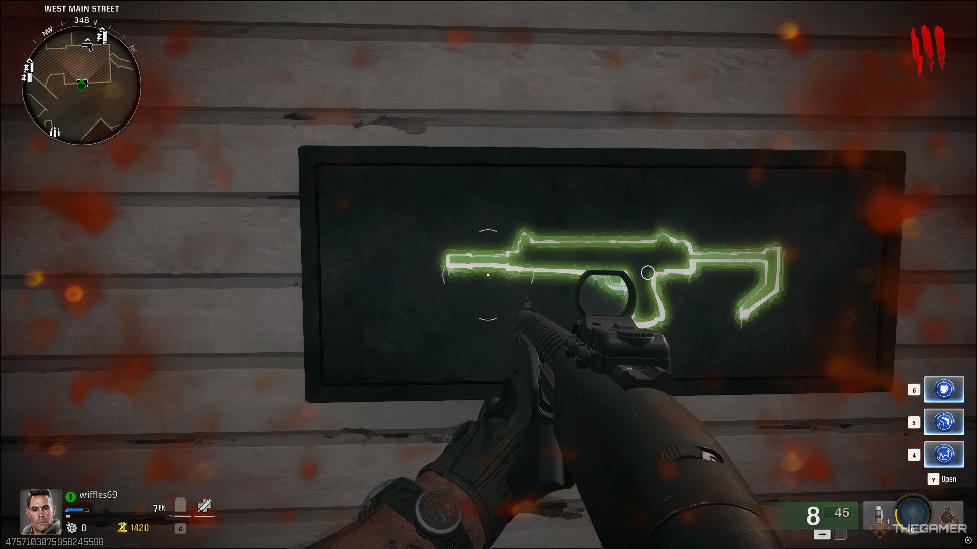 Player looking at another green outline of a gun in Call of Duty: Black Ops 6 Zombies. 