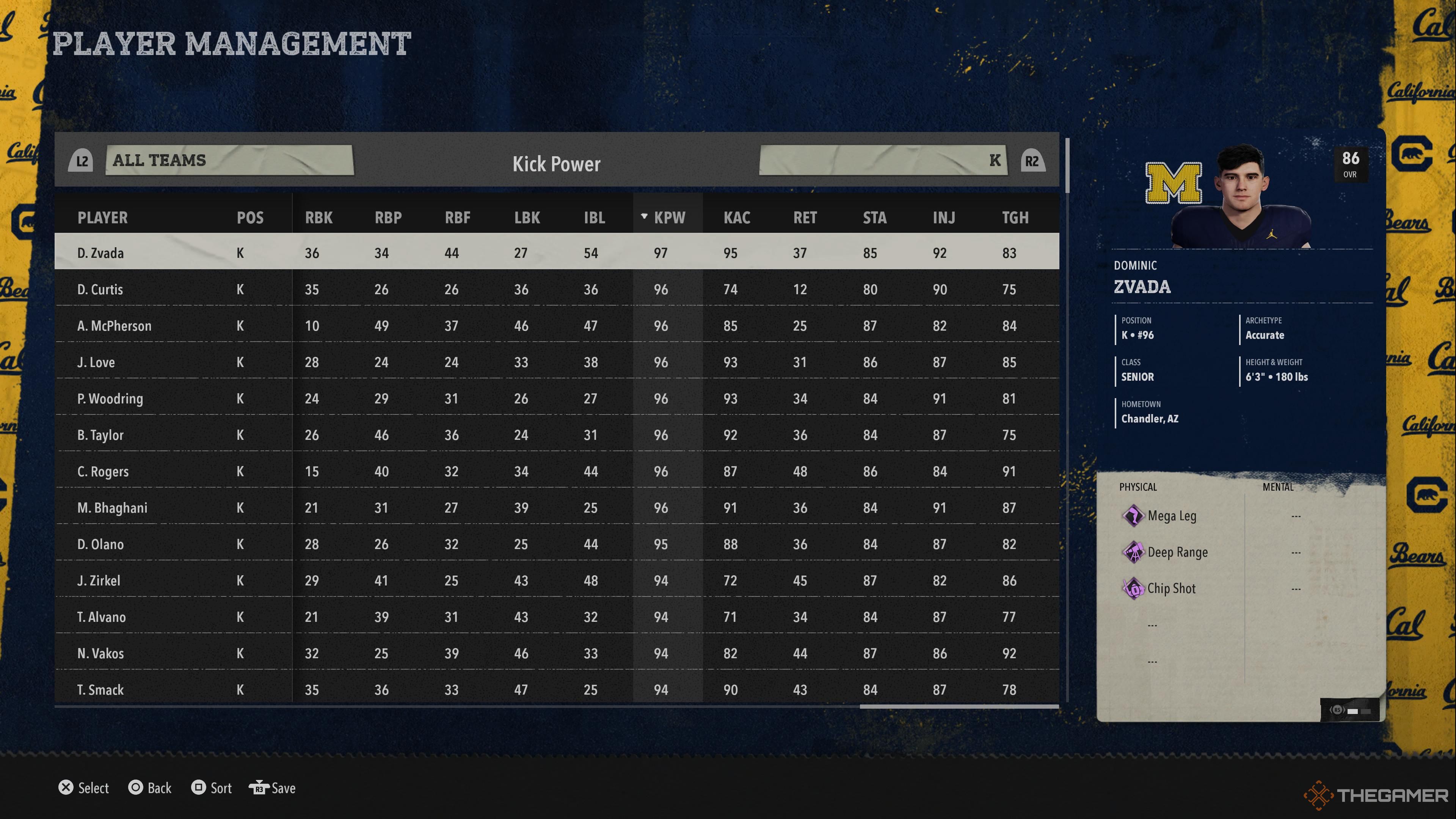 Kick power ratings in College Football 26.