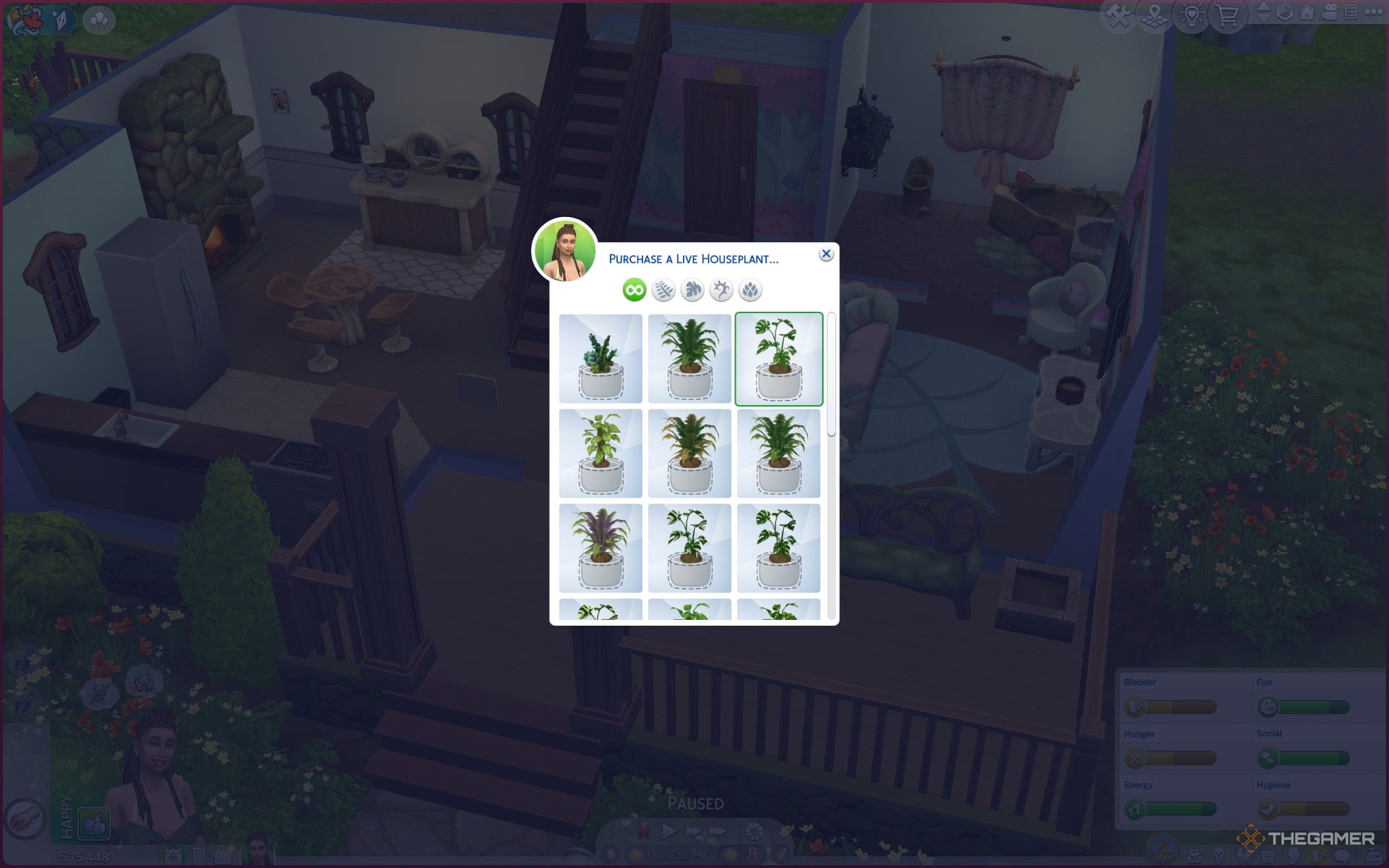 Выбор живого комнатного растения в The Sims 4 Enchanted by Nature.
