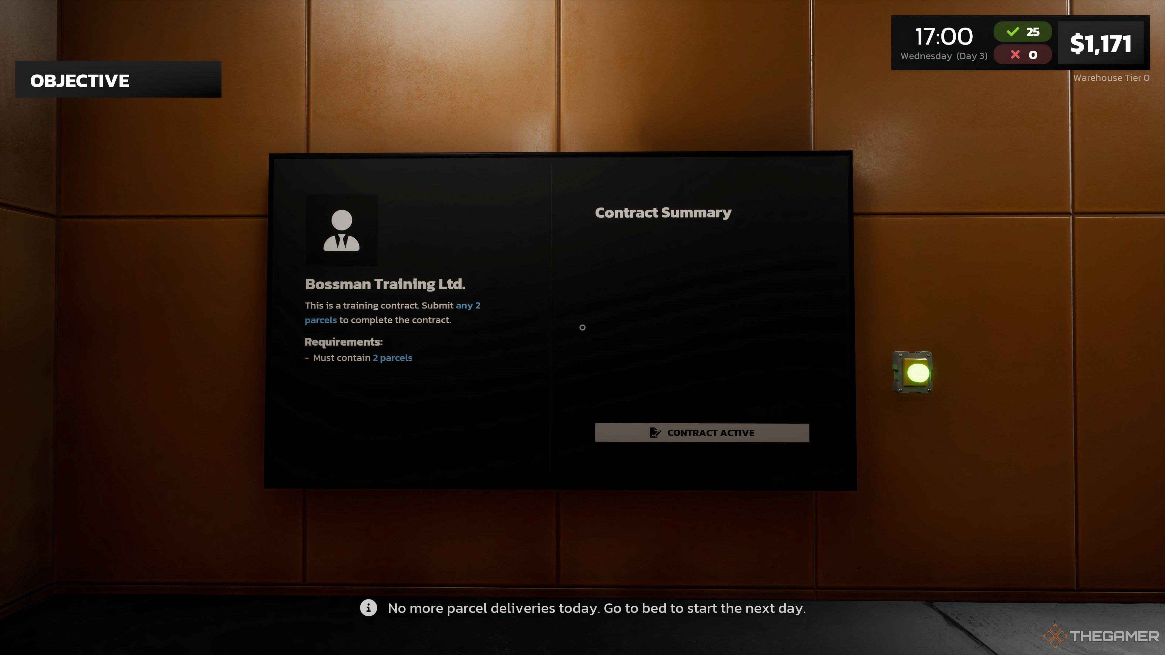 Contract Board on the wall in Parcel Simulator.