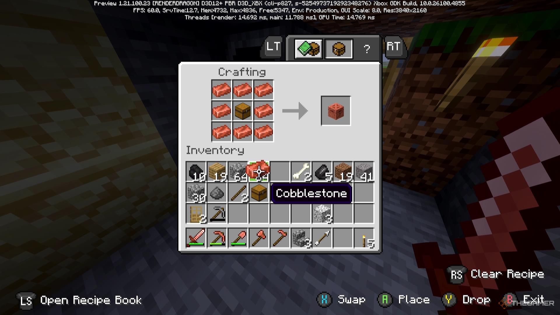Crafting a copper chest in Minecraft.
