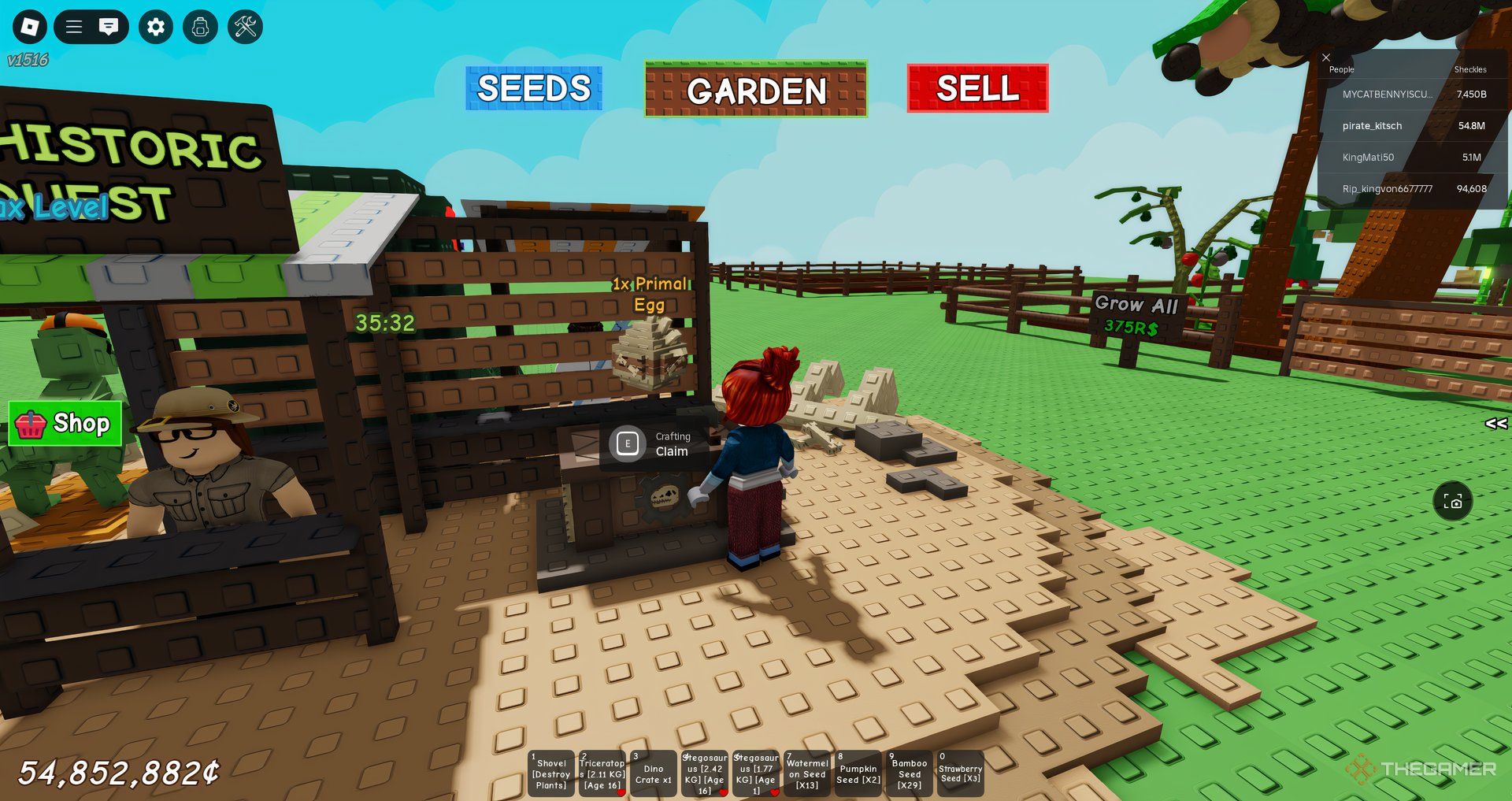 Crafting a Primal Egg in Roblox Grow a Garden.