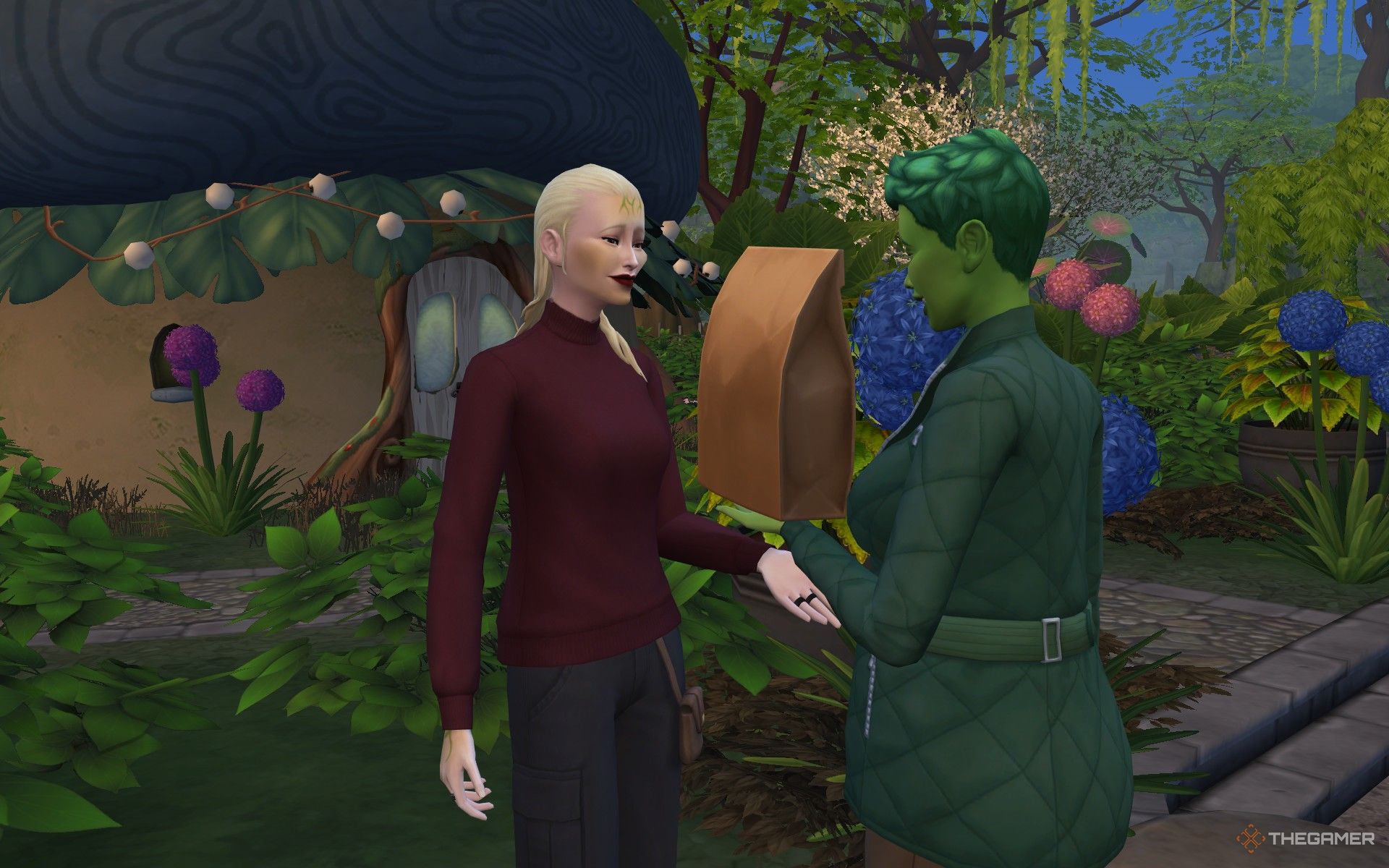 Delivering an item to Care Ren in The Sims 4 Enchanted by Nature.