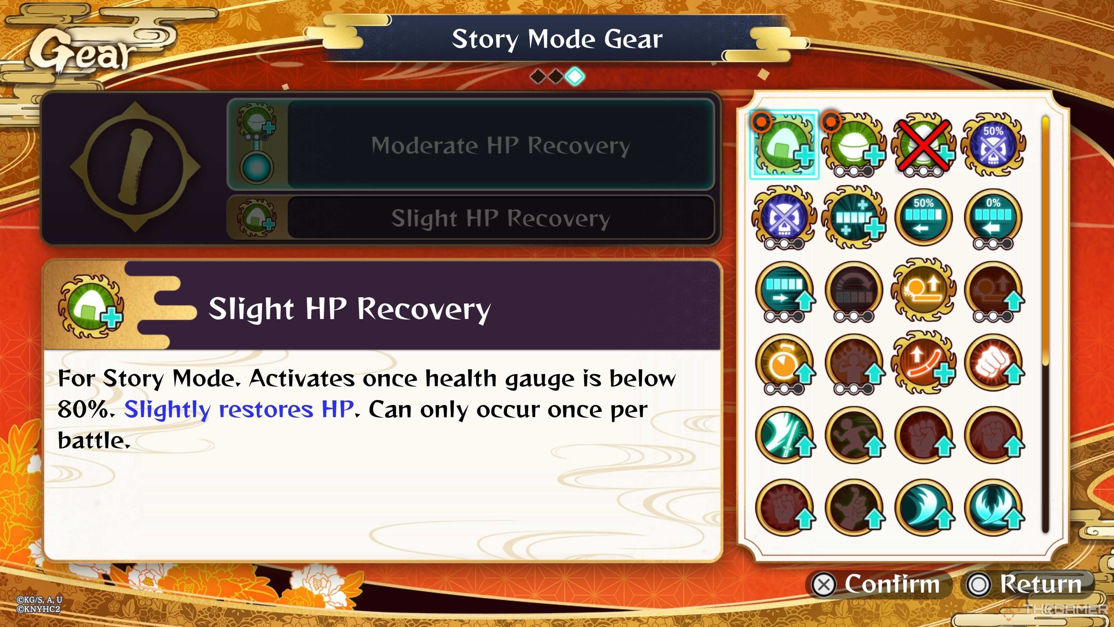 The Slight HP Recovery Gear in Demon Slayer: The Hinokami Chronicles 2.
