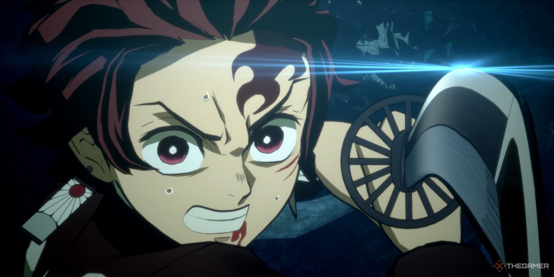 Tanjiro aiming his sword in Demon Slayer: The Hinokami Chronicles 2.