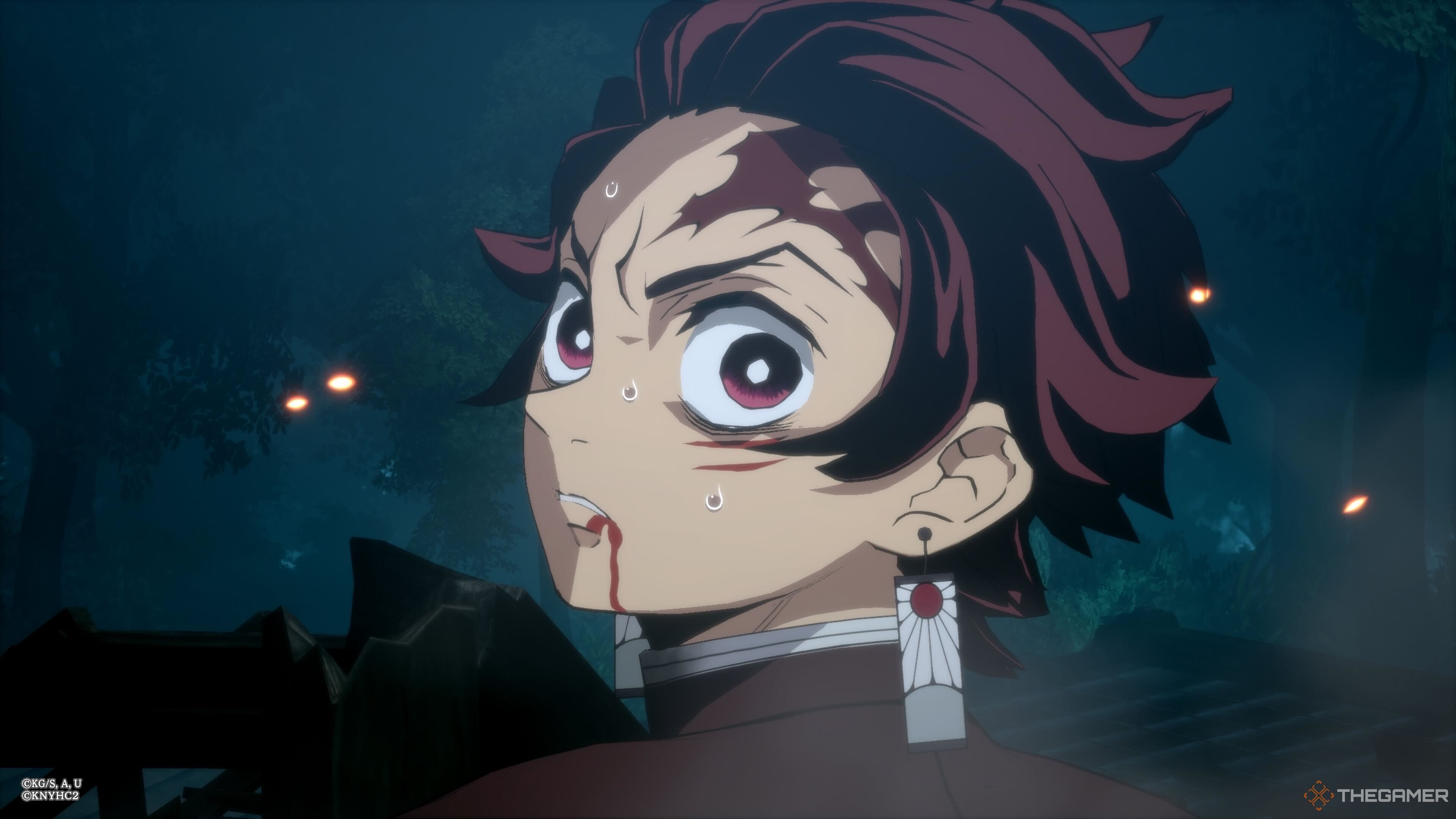 Tanjiro looking cocky in Demon Slayer: The Hinokami Chronicles 2.