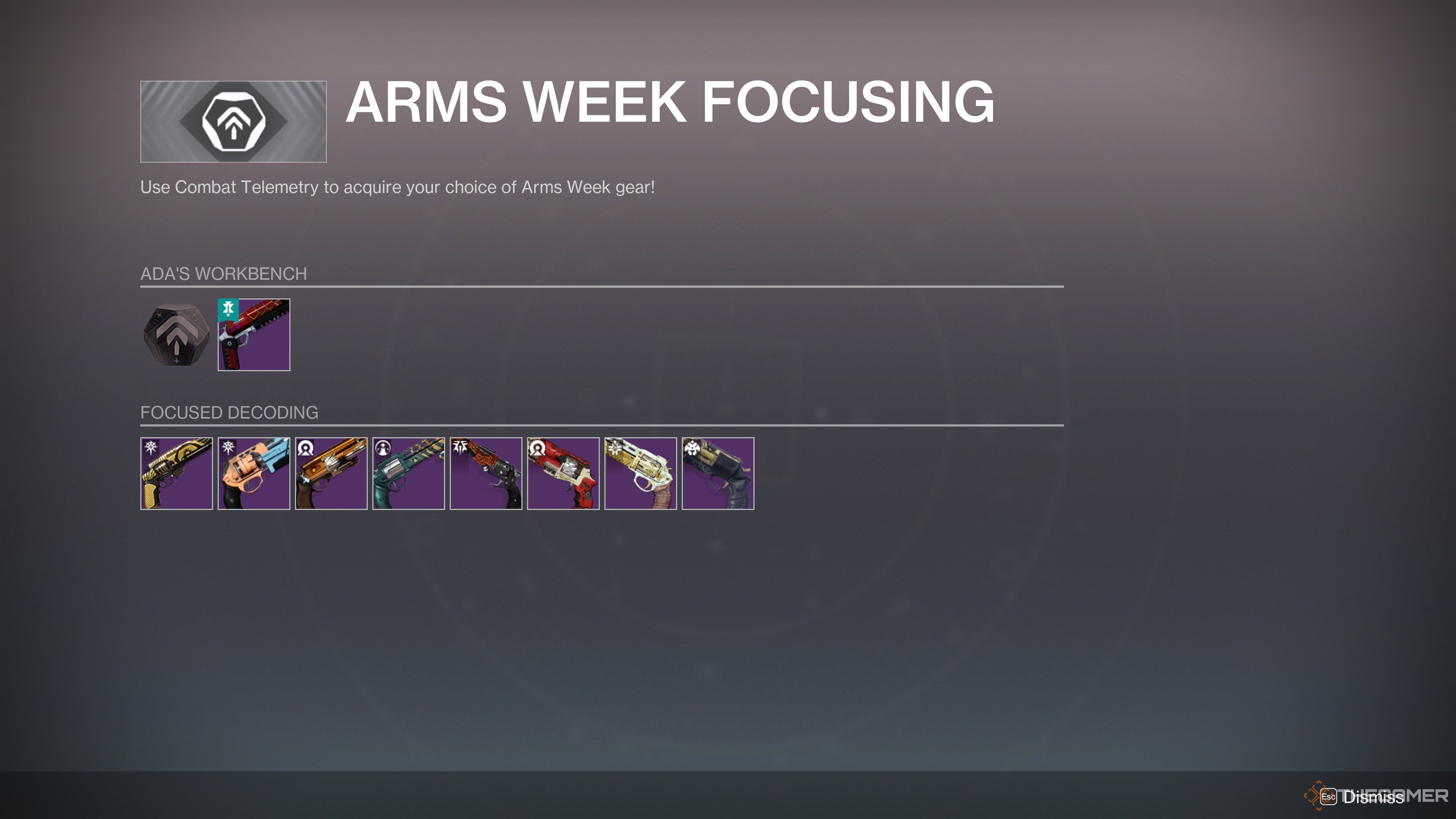 Destiny 2 Arms Week Focusing Menu