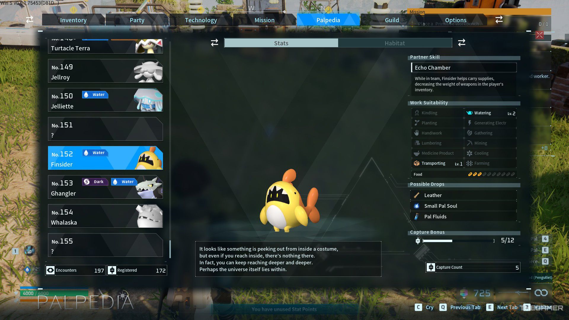 Finsider's palpedia entry displayed in Palworld.