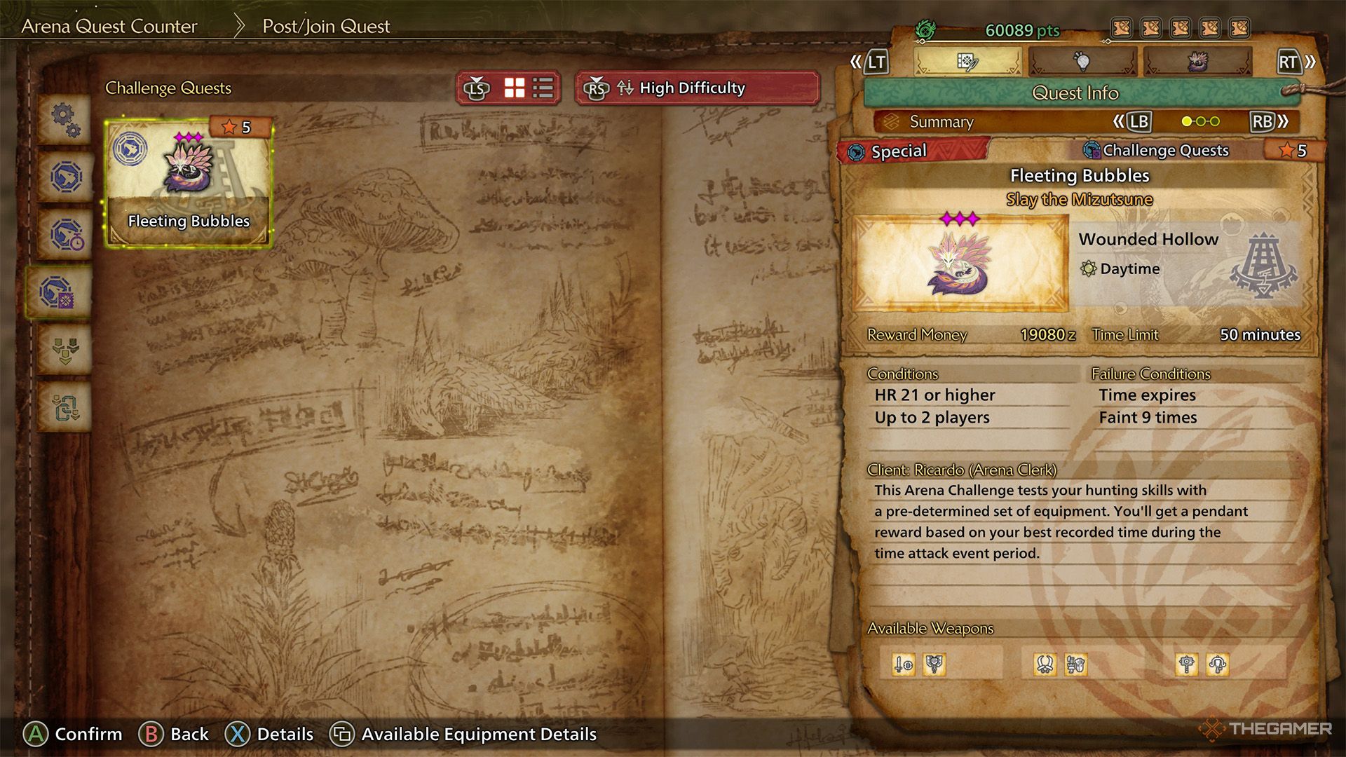 The quest description for the Fleeting Bubbles Challenge Quest in Monster Hunter Wilds.
