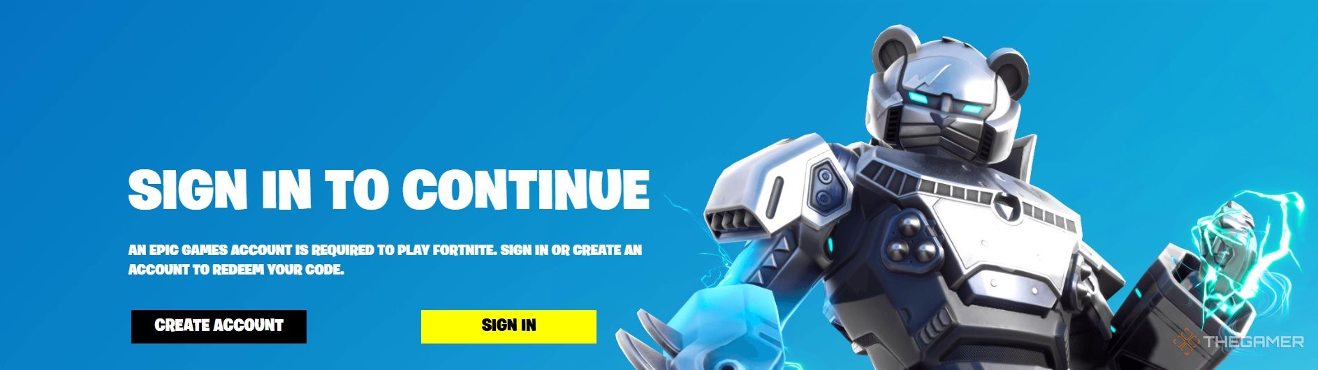 Fortnite redeem code page login screen.