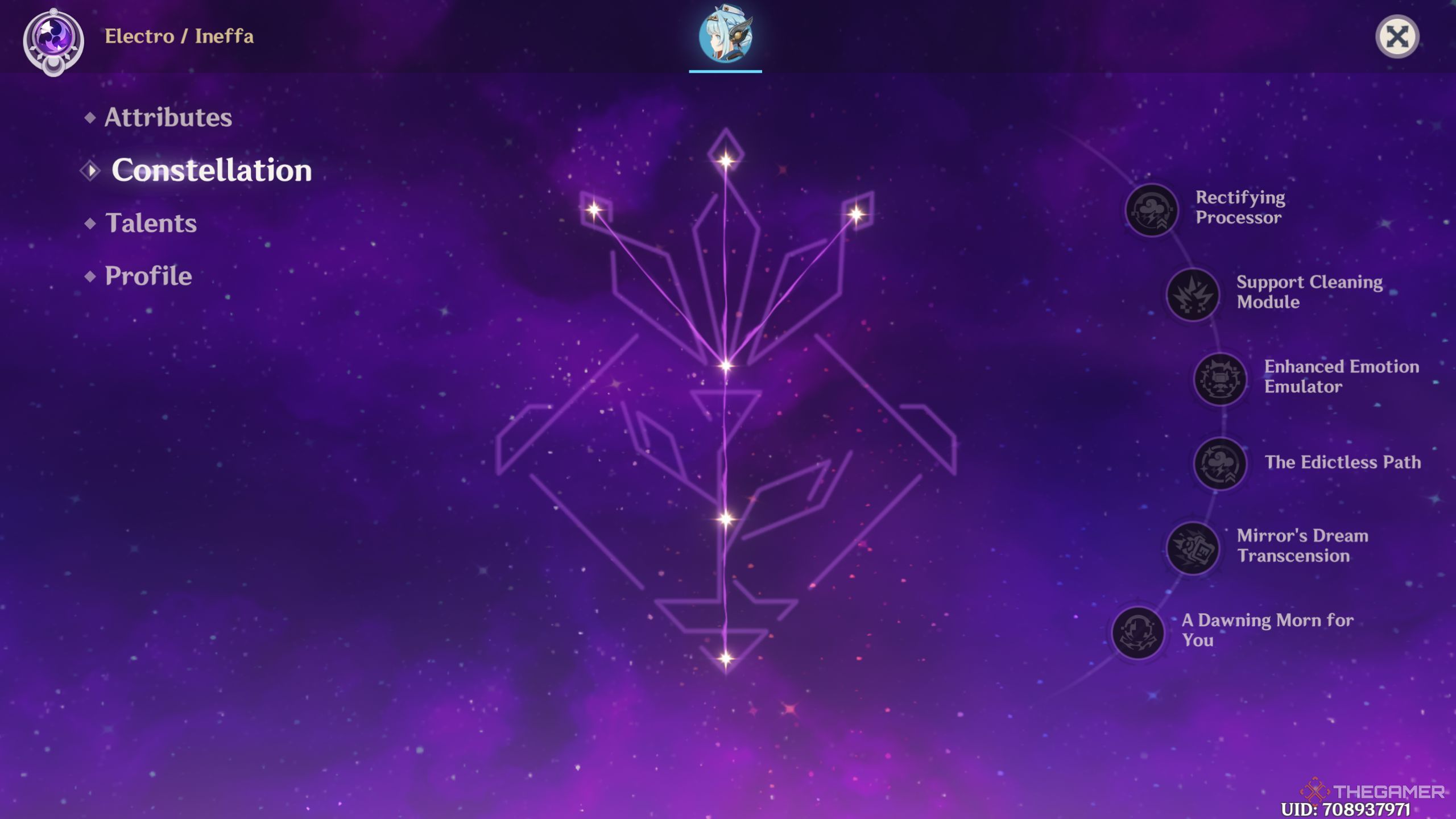 Genshin Impact Ineffa constellation screen.