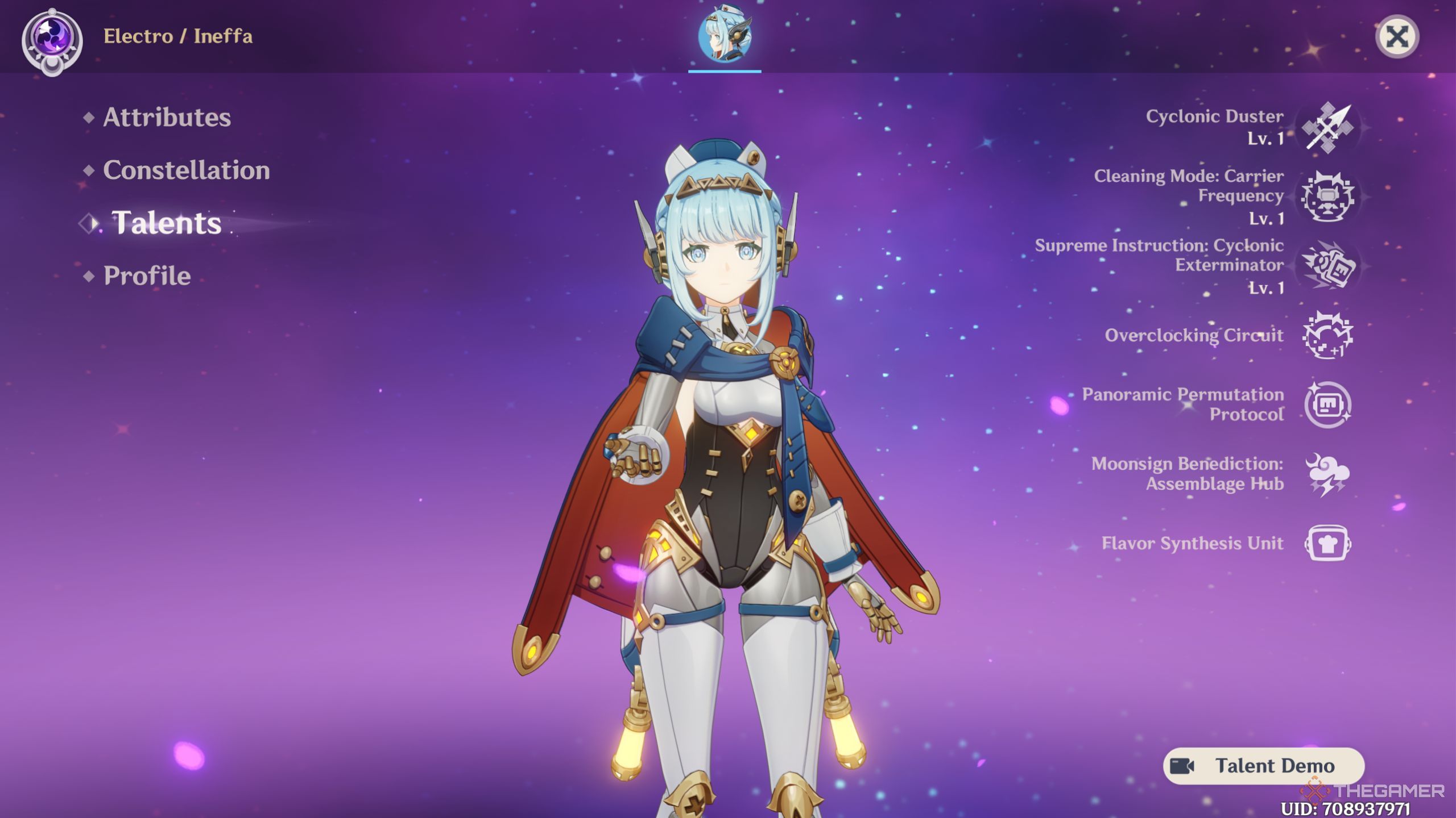 Genshin Impact Ineffa talent screen.