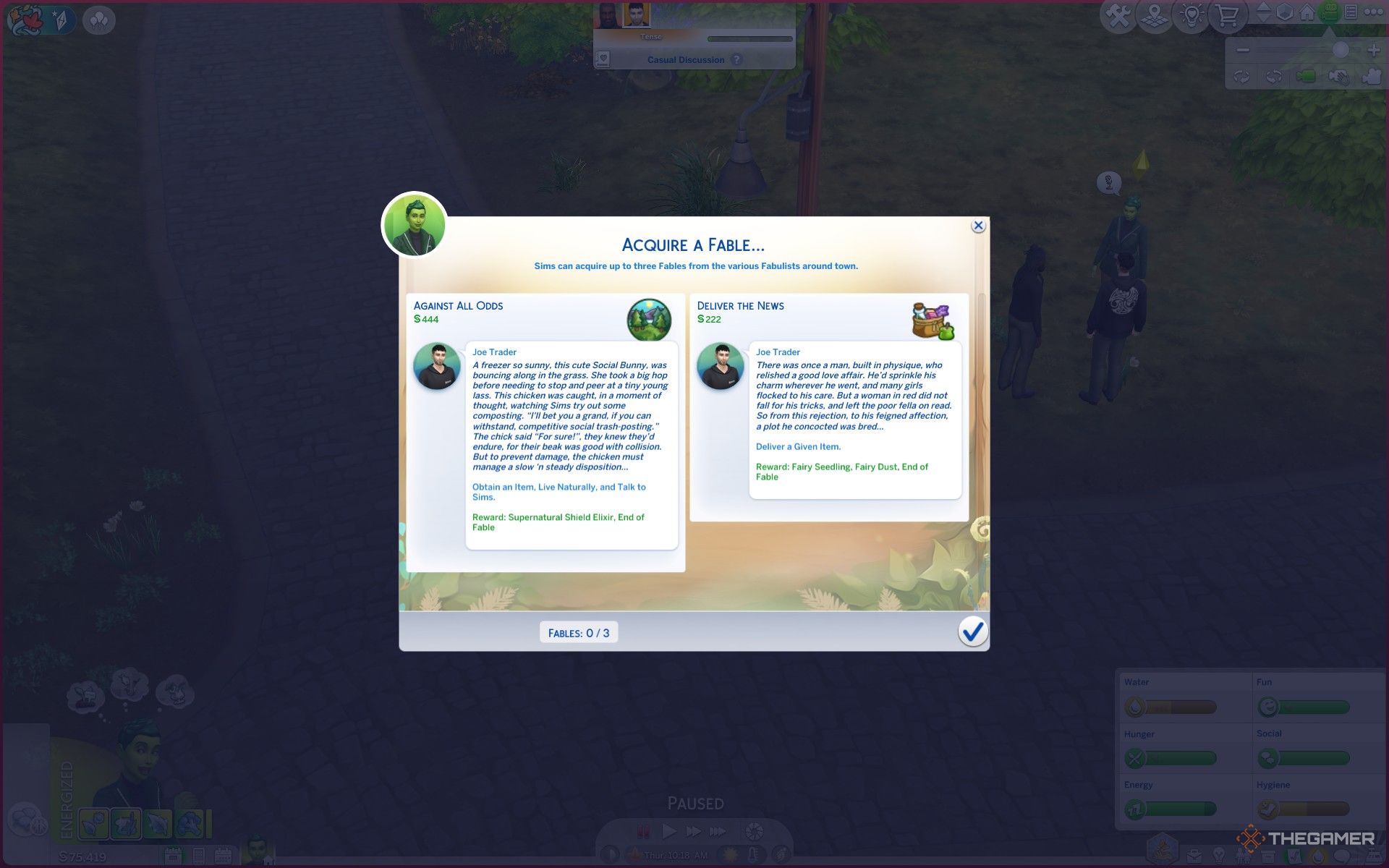 Getting a Fable from Joe Trader in The Sims 4 Enchanted by Nature.