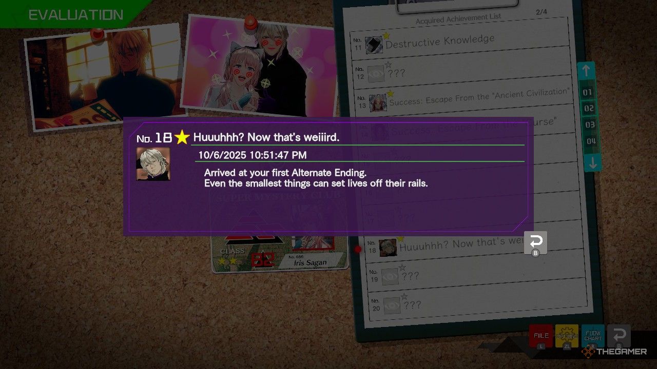 Getting an achievement for an alternate ending in No Sleep for Kaname Date.