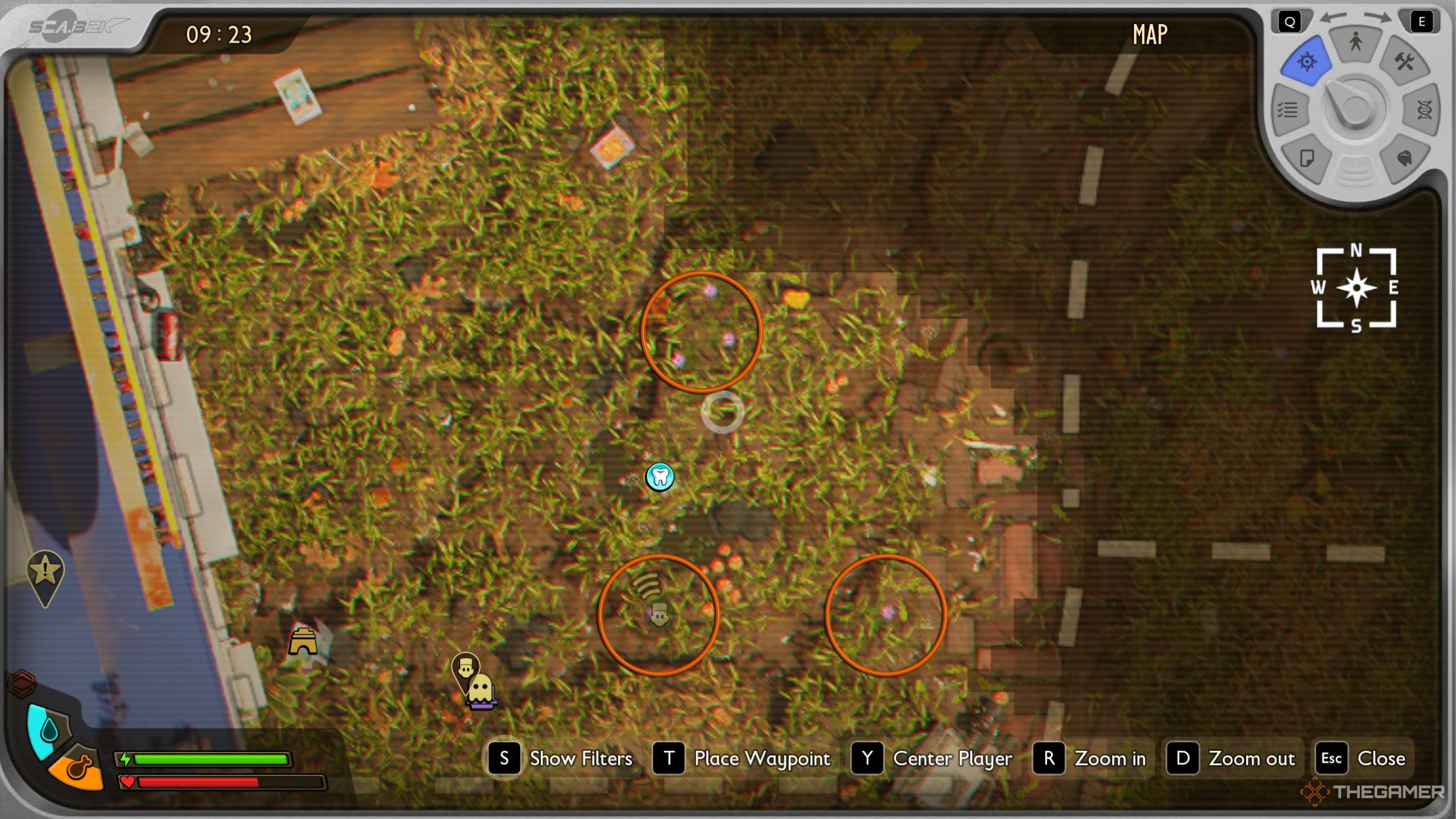 Grounded 2 showing the location of thistle plants on the map.