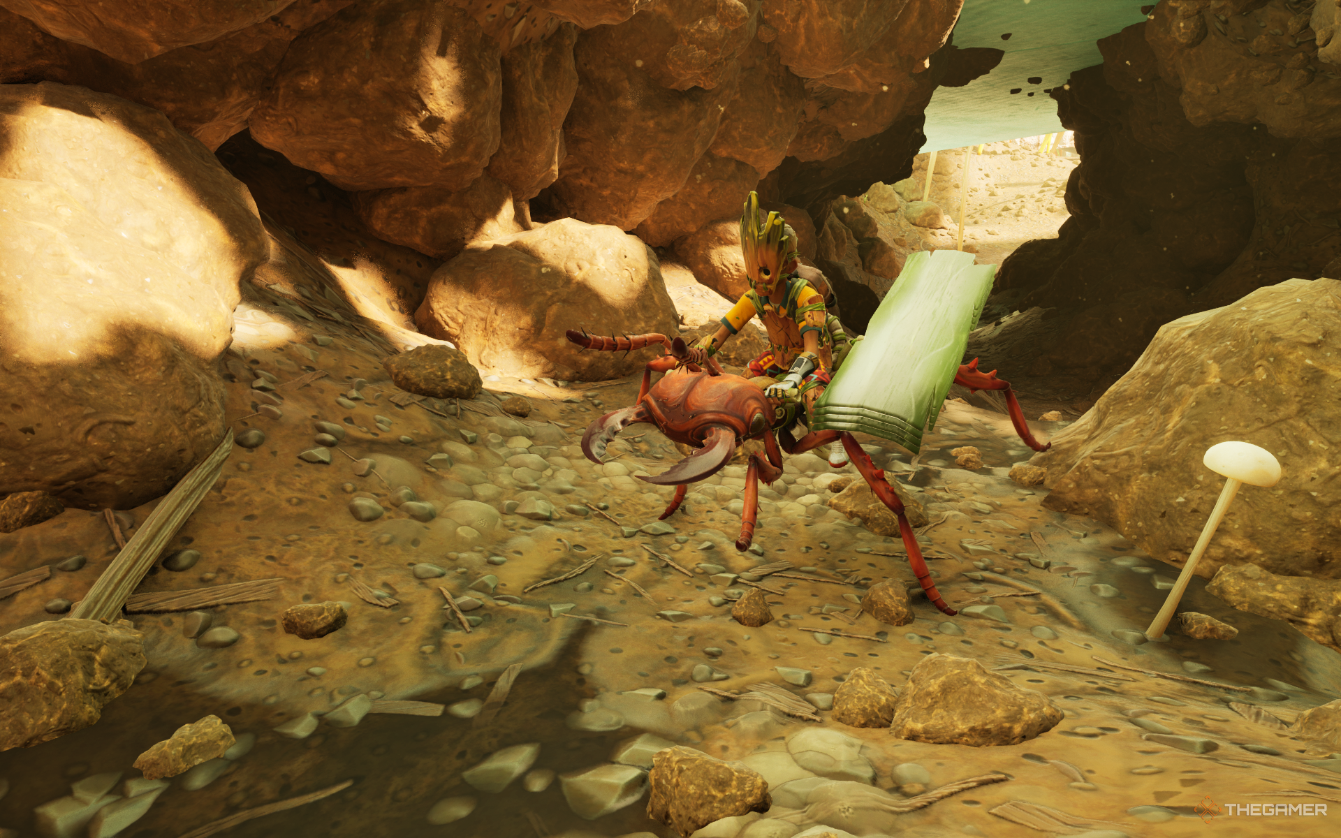 A red ant soldier in Grounded 2.