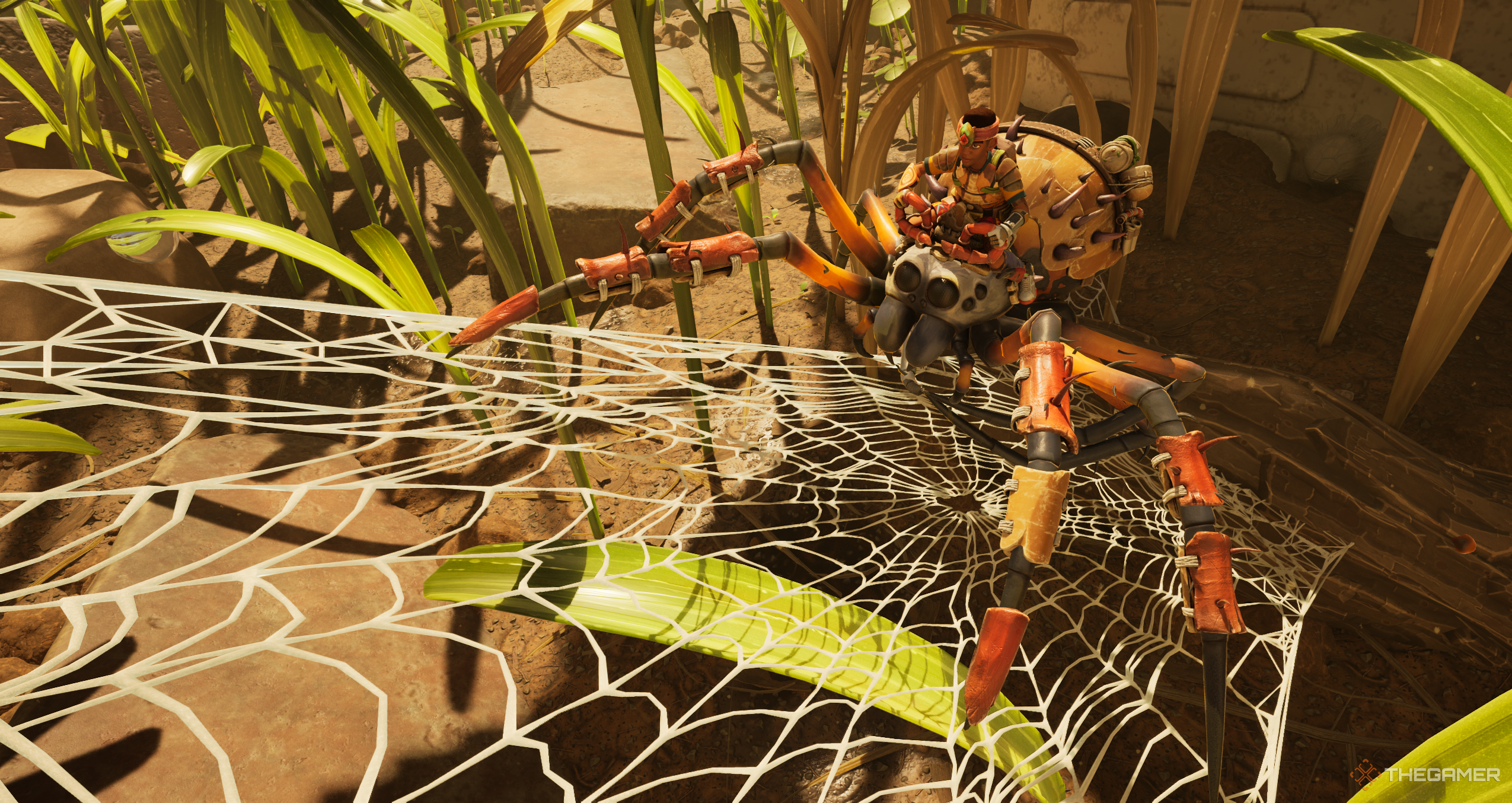 Climbing a web on an Orb Weaver in Grounded 2.