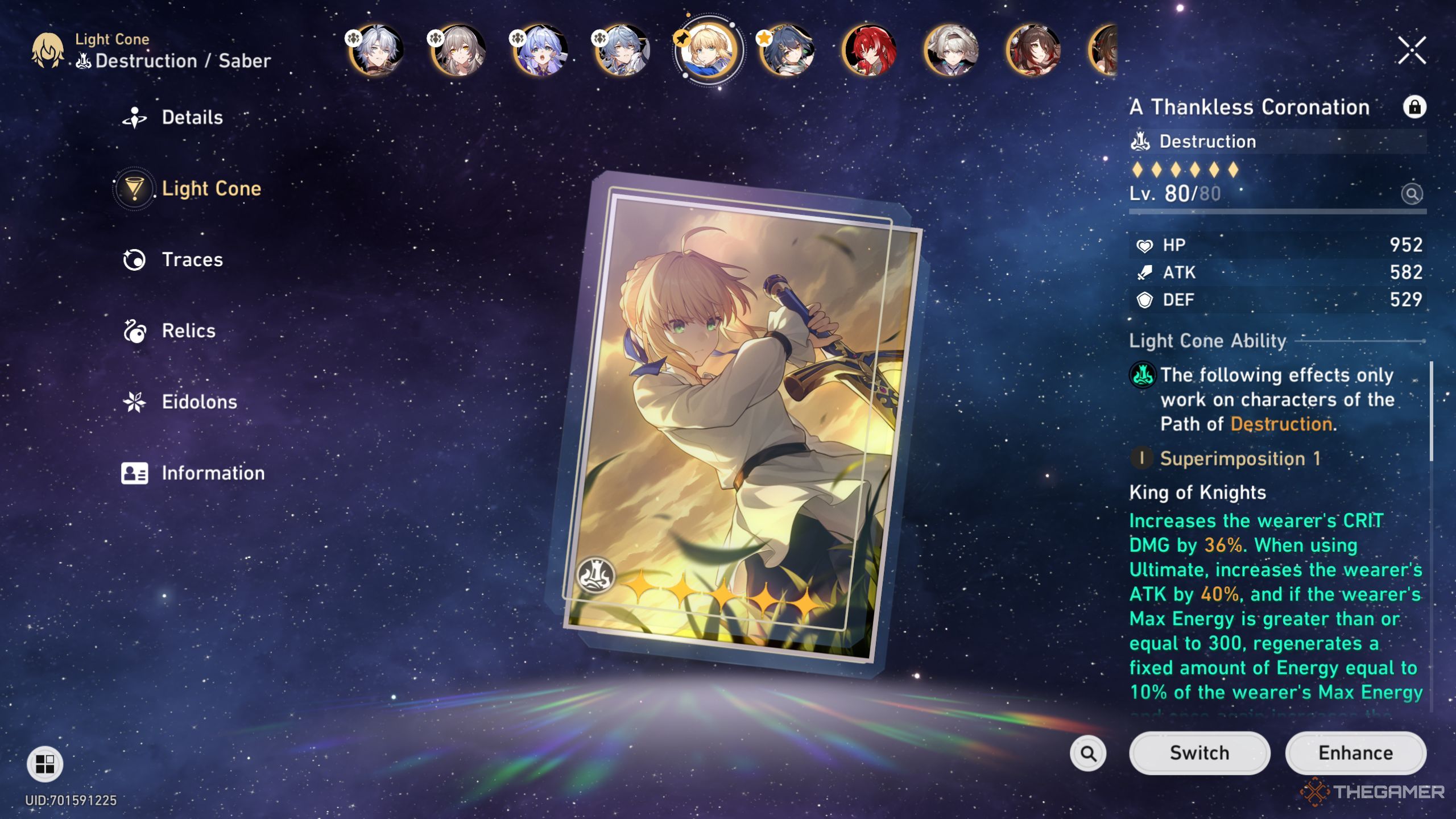 Honkai Star Rail Saber light cone screen.